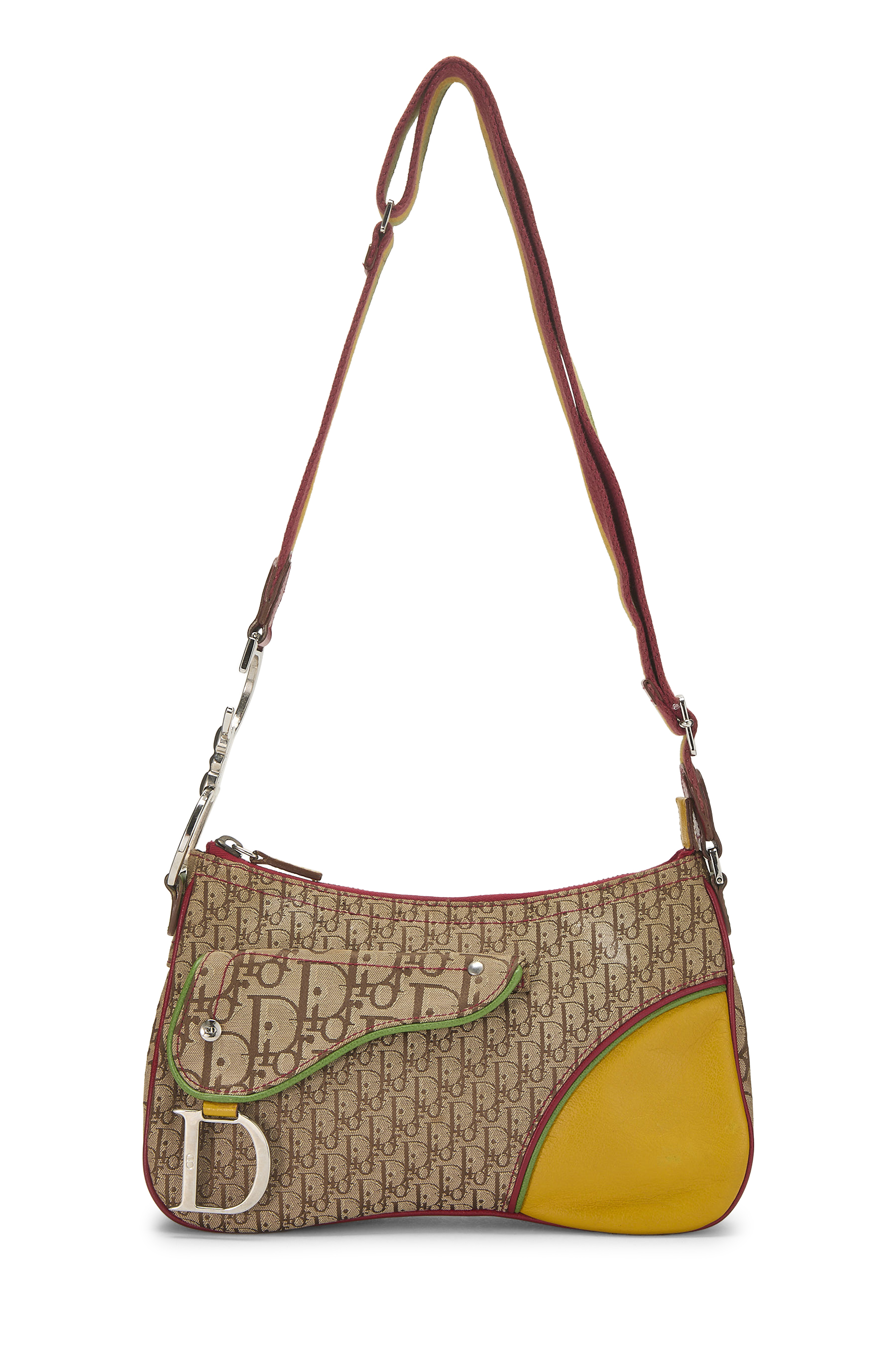 Women's Christian Dior Beige Trotter Canvas Rasta Double Saddle Bag in Multi