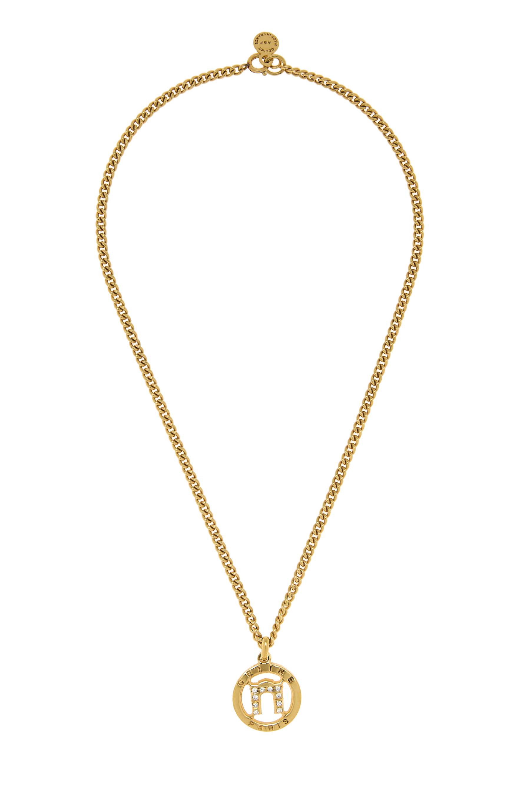 Women's Céline Gold & Crystal Logo Necklace in Gold