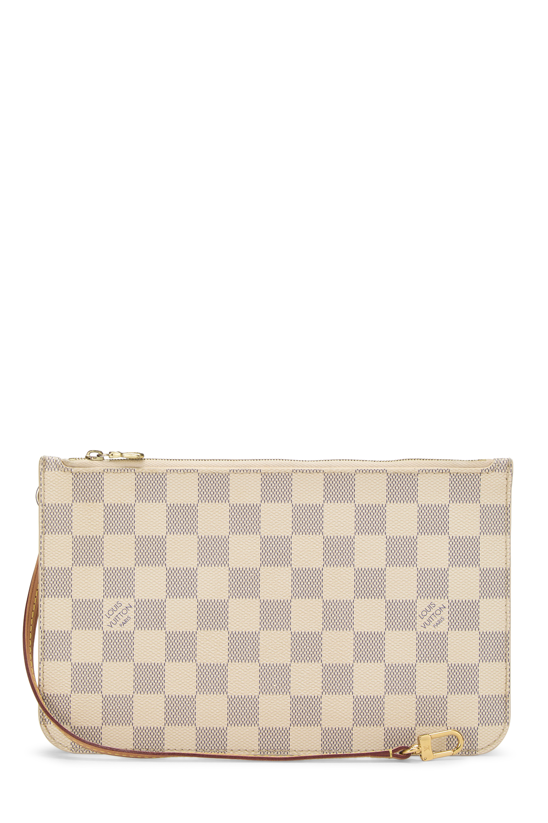 Women's Louis Vuitton Damier Azur Neverfull Pouch MM NM in White MM