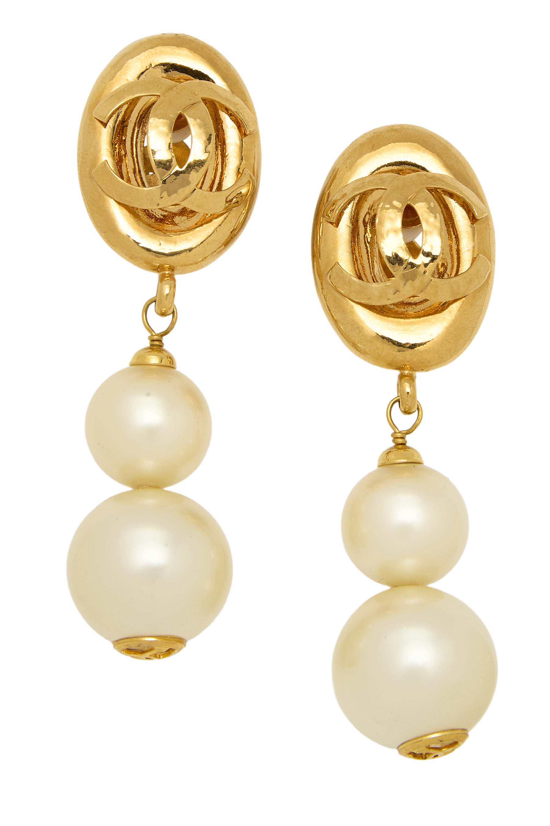 Women's Chanel Gold Faux Pearl 'CC' Dangle Earrings in Gold