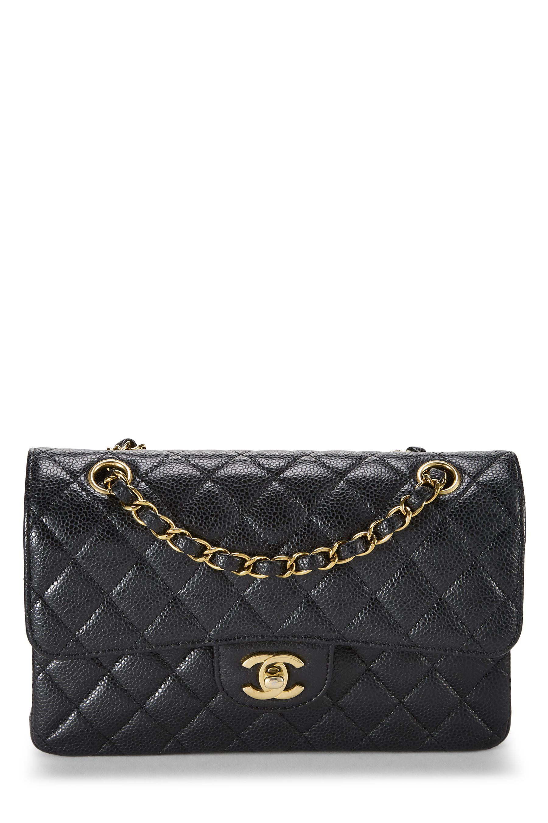 Women's Chanel Black Quilted Caviar Classic Double Flap Small in Black 9"