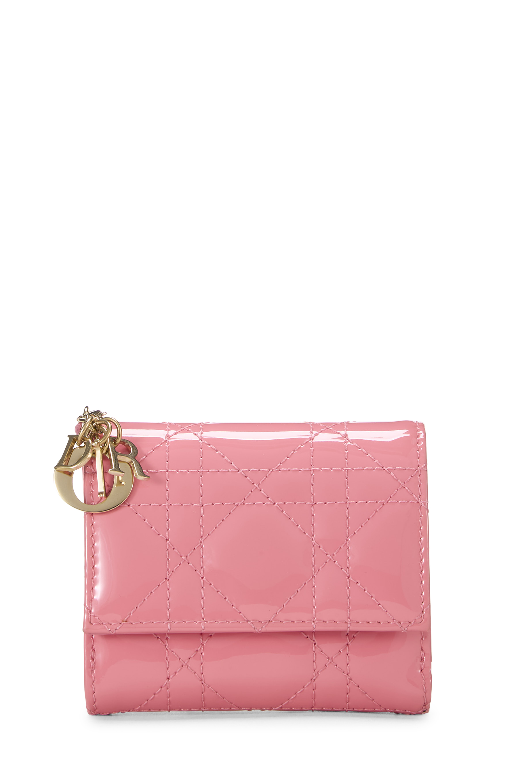 Women's Christian Dior Pink Patent Lotus Wallet in Pink