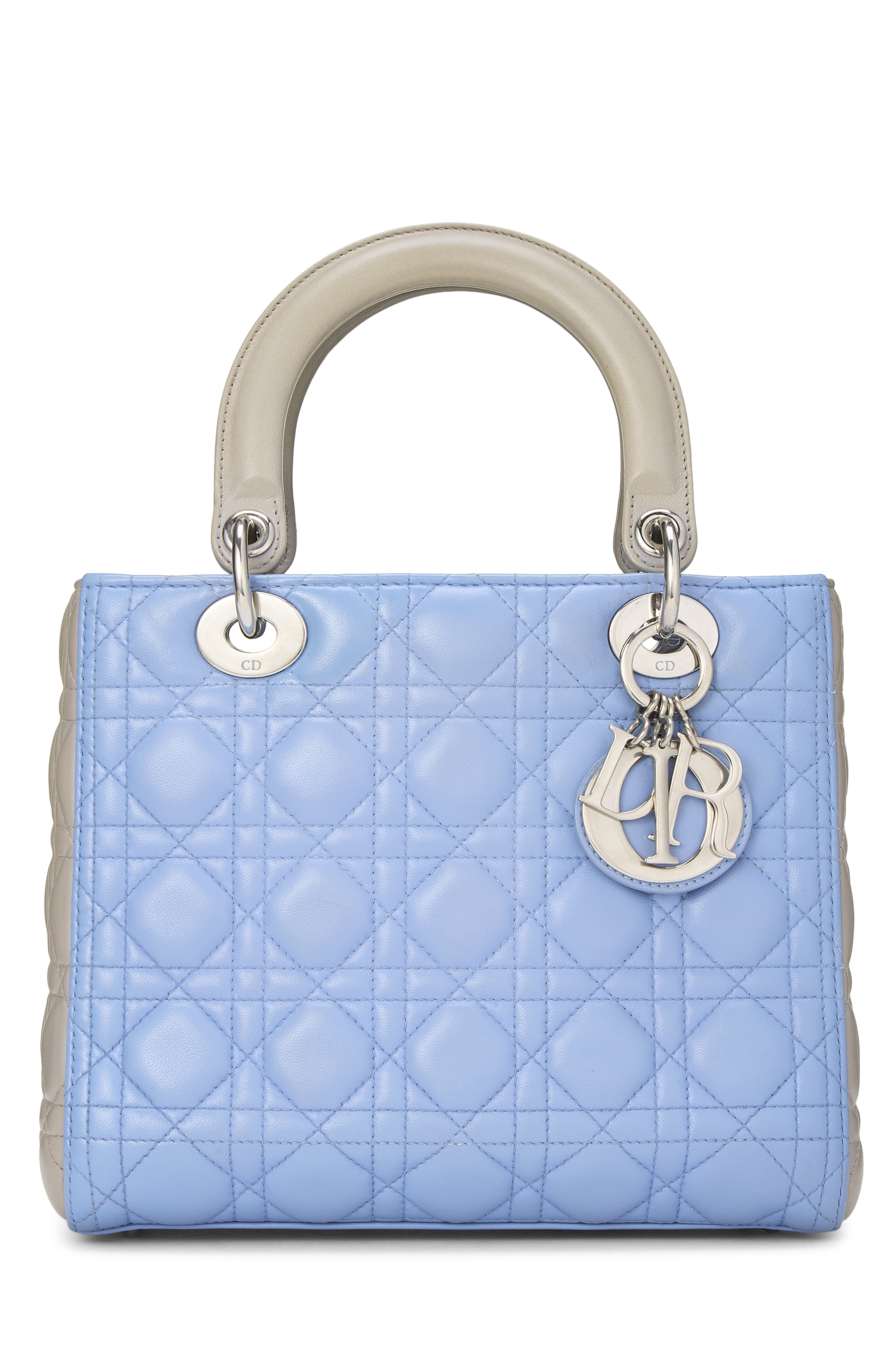 Women's Christian Dior Blue & Grey Cannage Quilted Lambskin Lady Dior Medium in Multi Medium