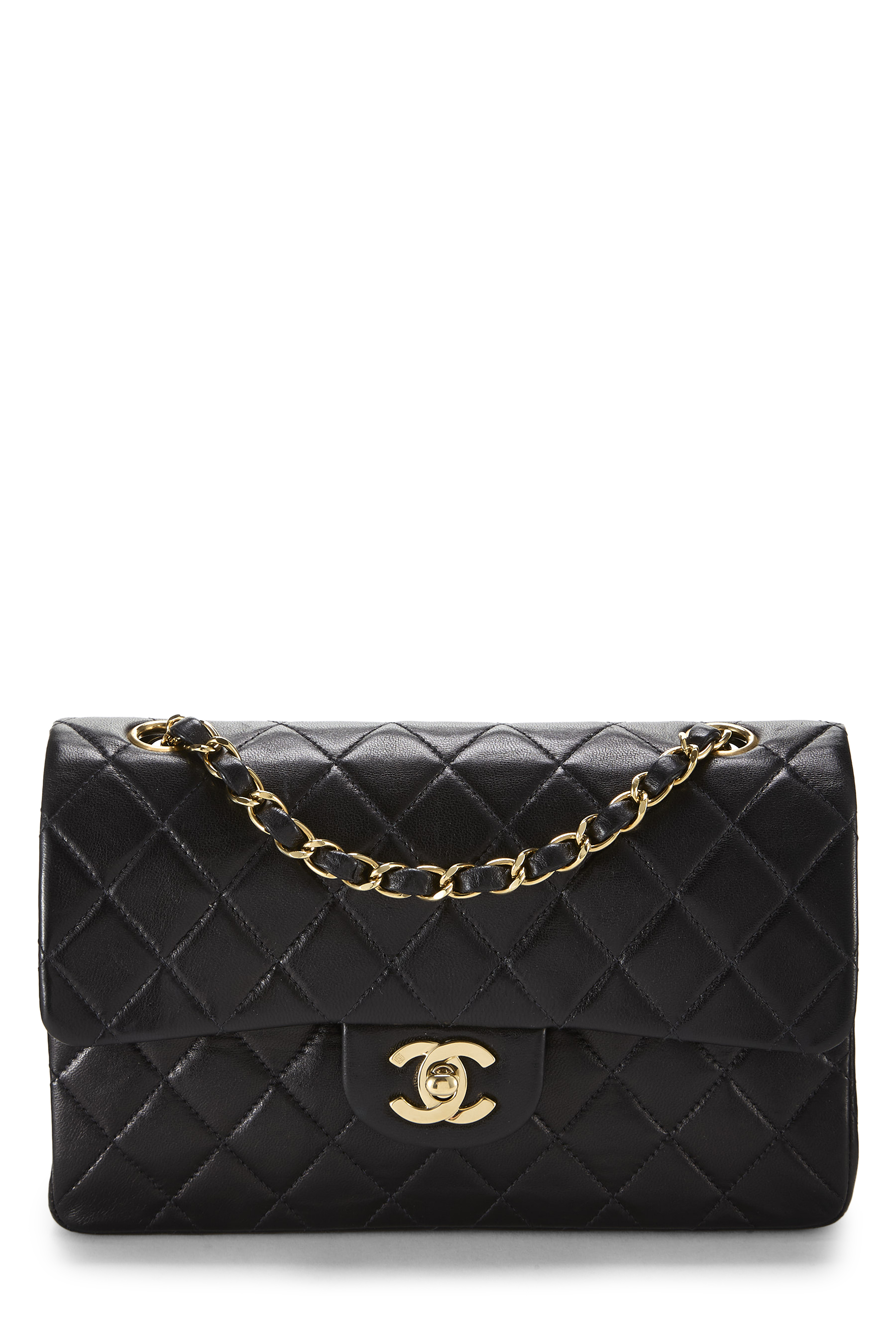 Women's Chanel Black Quilted Lambskin Classic Double Flap Small in Black 9"