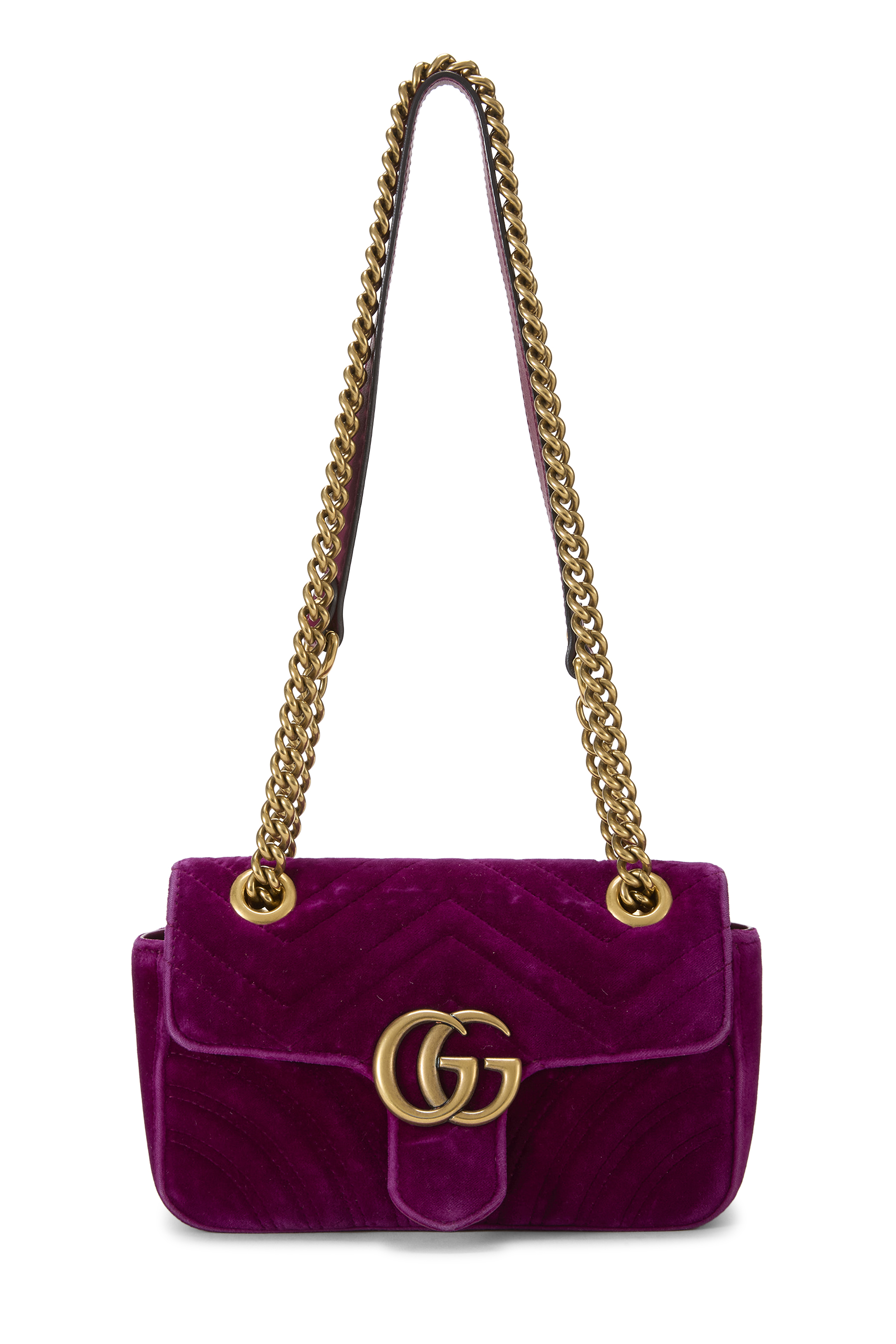 Women's Satin Gucci Purple Velvet GG Marmont Shoulder Bag Small in Purple