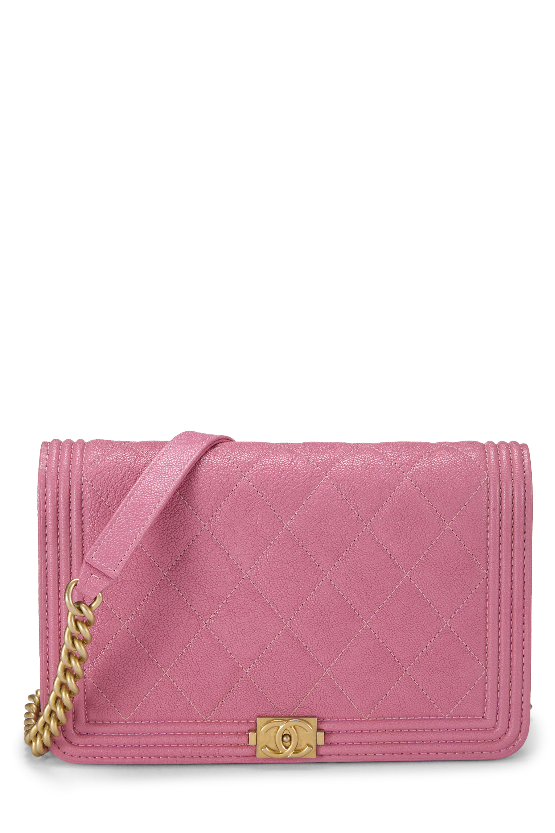 Women's Chanel Pink Caviar Boy Wallet on Chain (WOC) in Pink