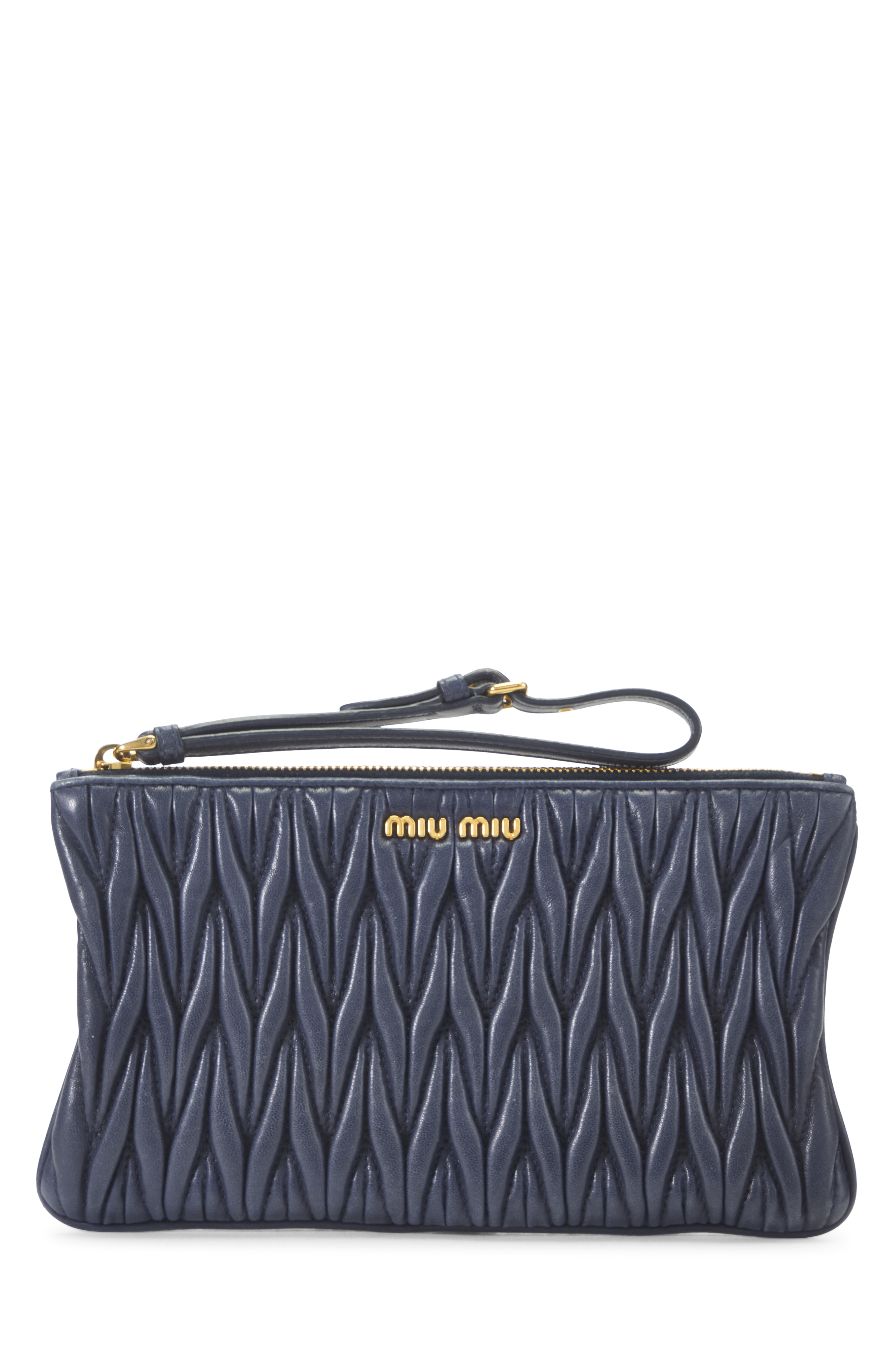 Women's Miu Miu Navy Nappa Gaufre Zip Wristlet in Navy