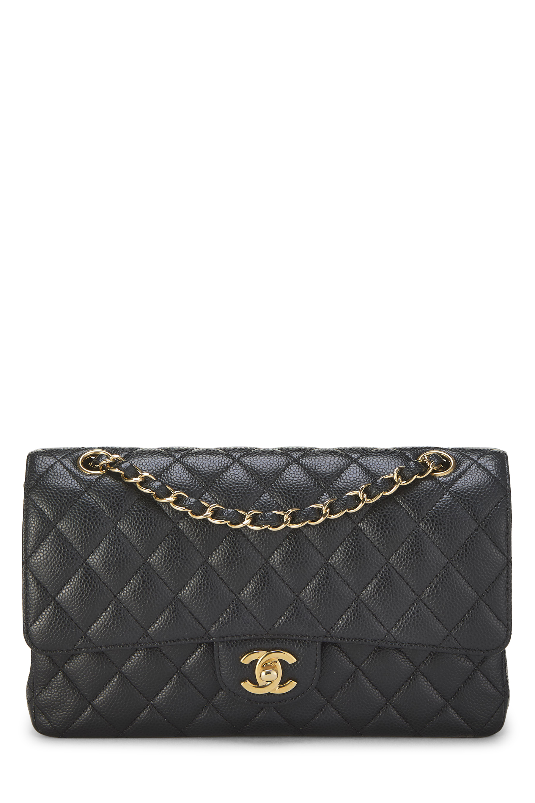 Women's Chanel Black Quilted Caviar Classic Double Flap Medium in Black 10"