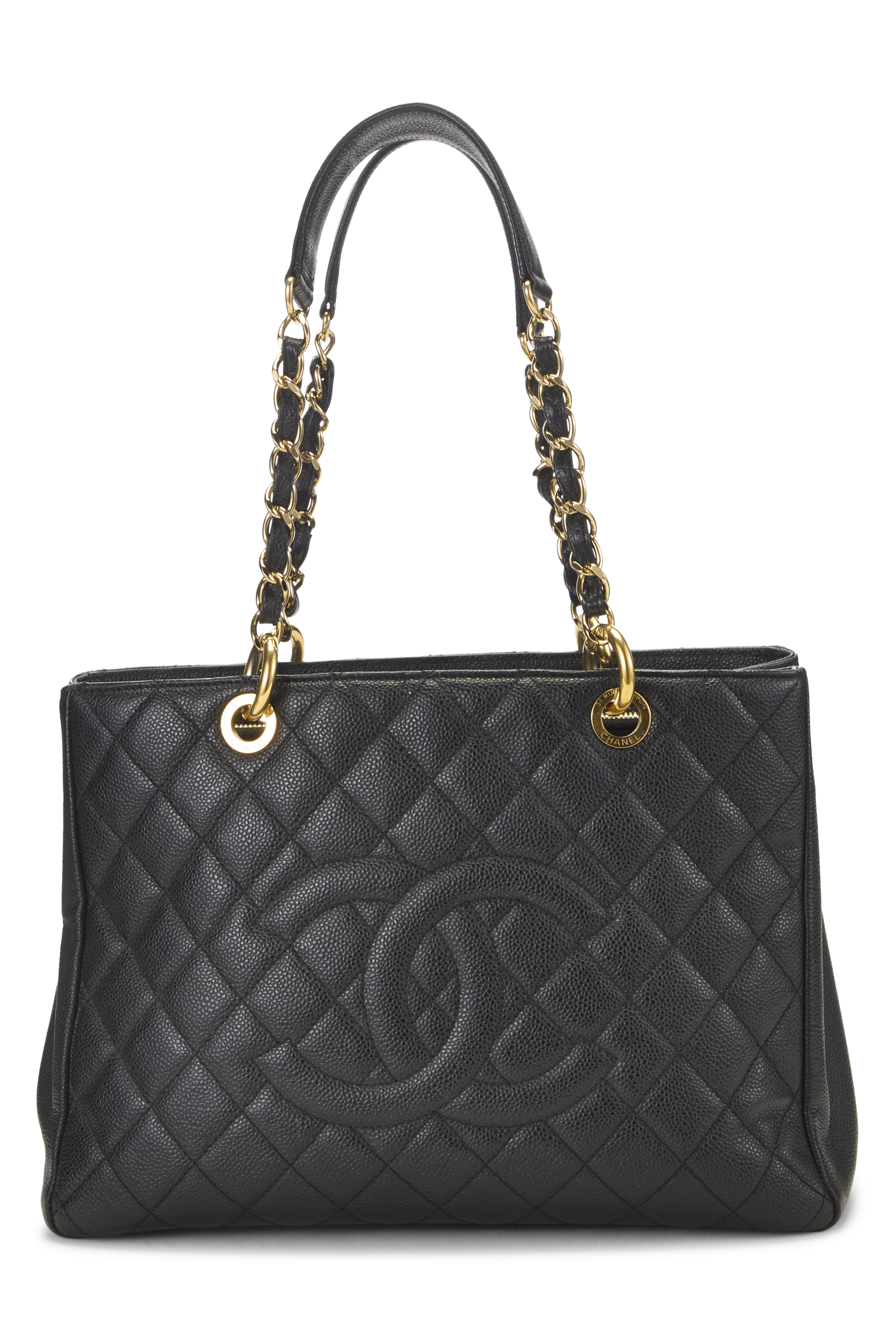 Women's Chanel Black Quilted Caviar Grand Shopping Tote (GST) in Black