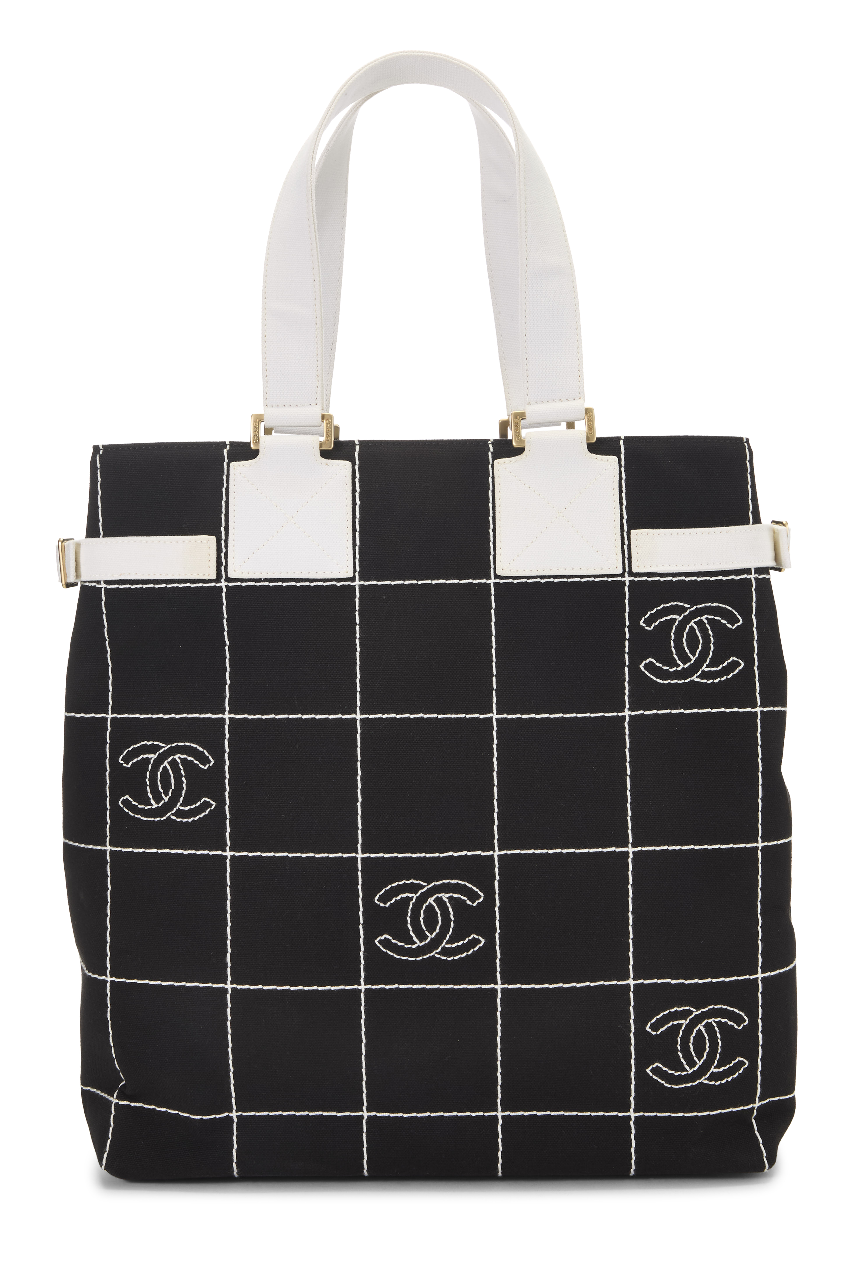 Women's Chanel Black Canvas Chocolate Bar Tote in Black