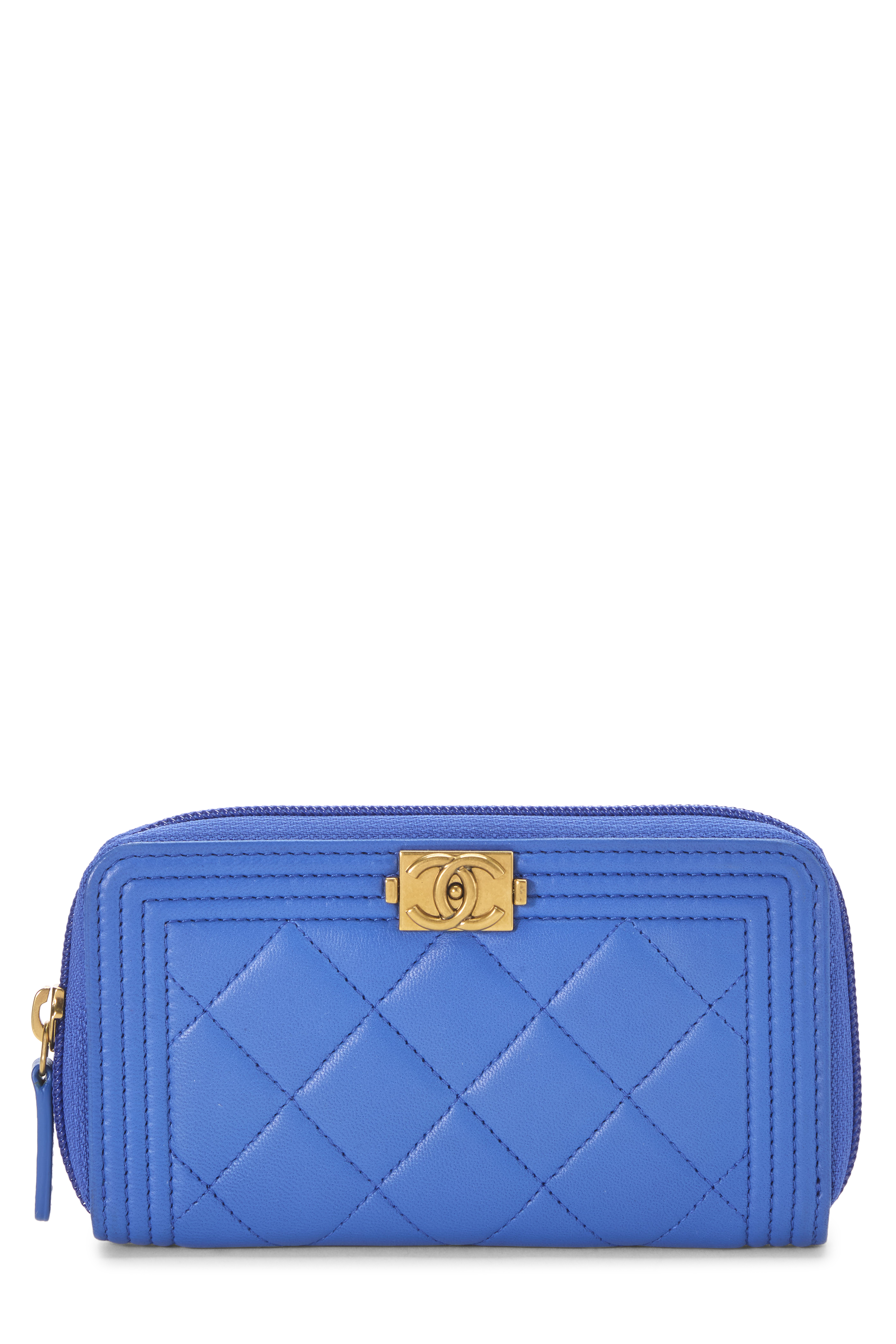 Women's Chanel Blue Caviar Boy Zip Around Wallet Small in Blue Small