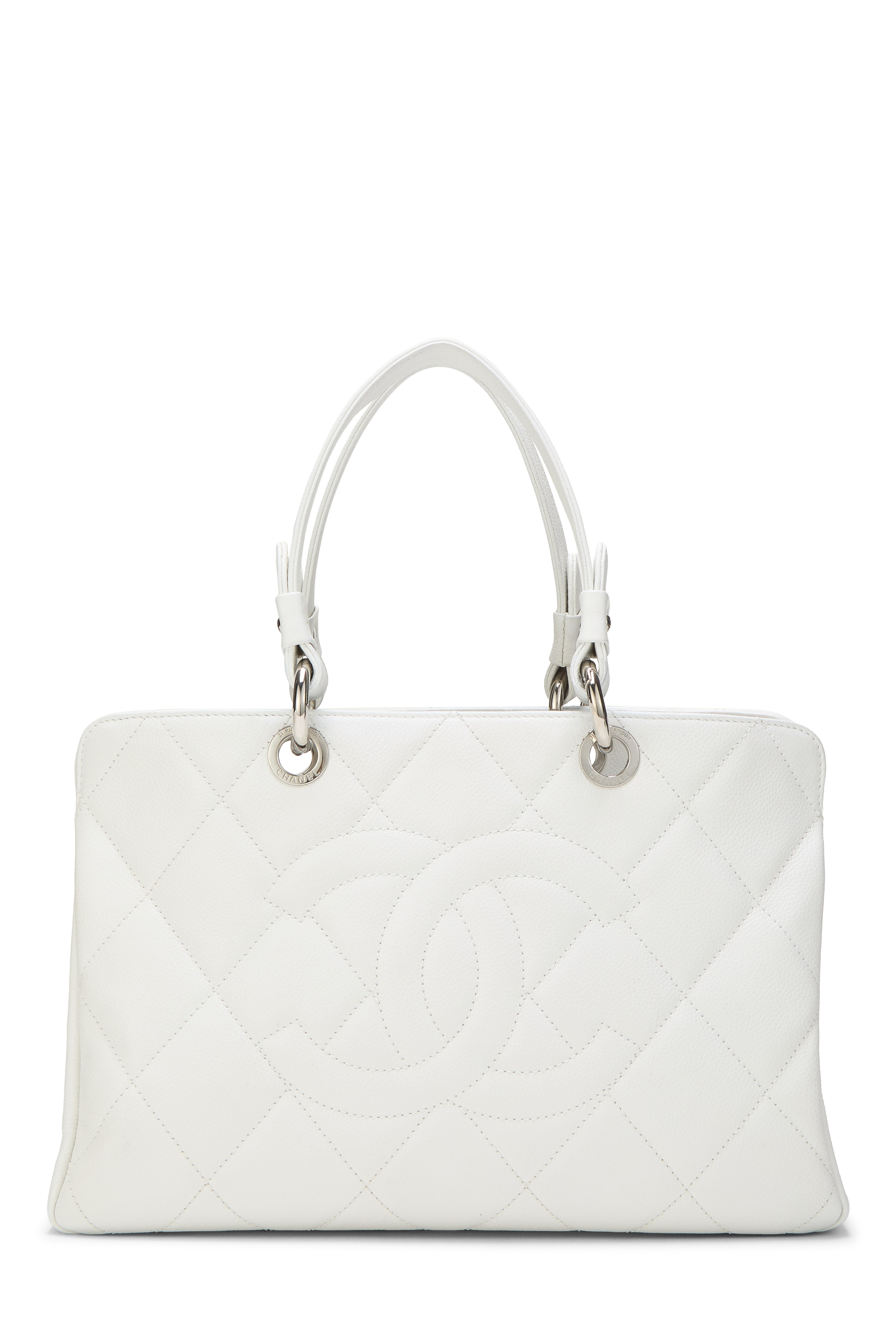 Women's Chanel White Quilted Caviar Timeless 'CC' Tote Petite in White Petite