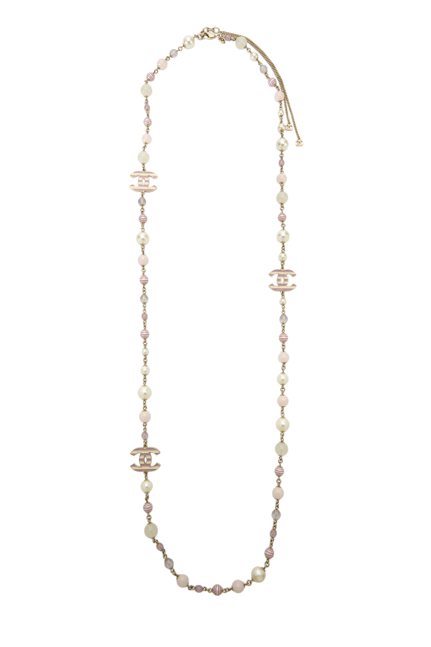 Women's Chanel Pink Faux Pearl 'CC' Layered Necklace in Pink
