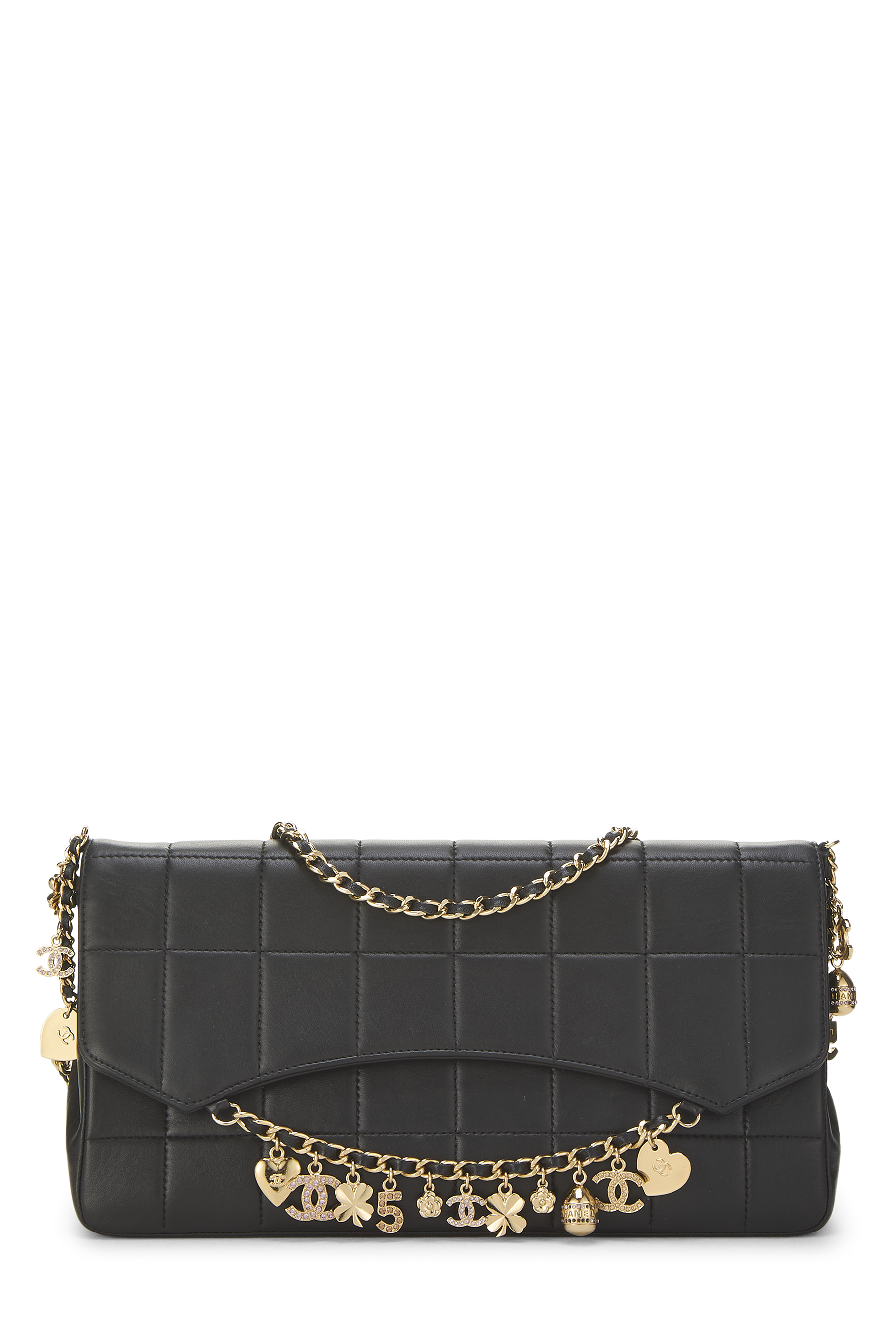 Women's Chanel Black Lambskin Chocolate Bar Lucky Charms Flap Bag in Black