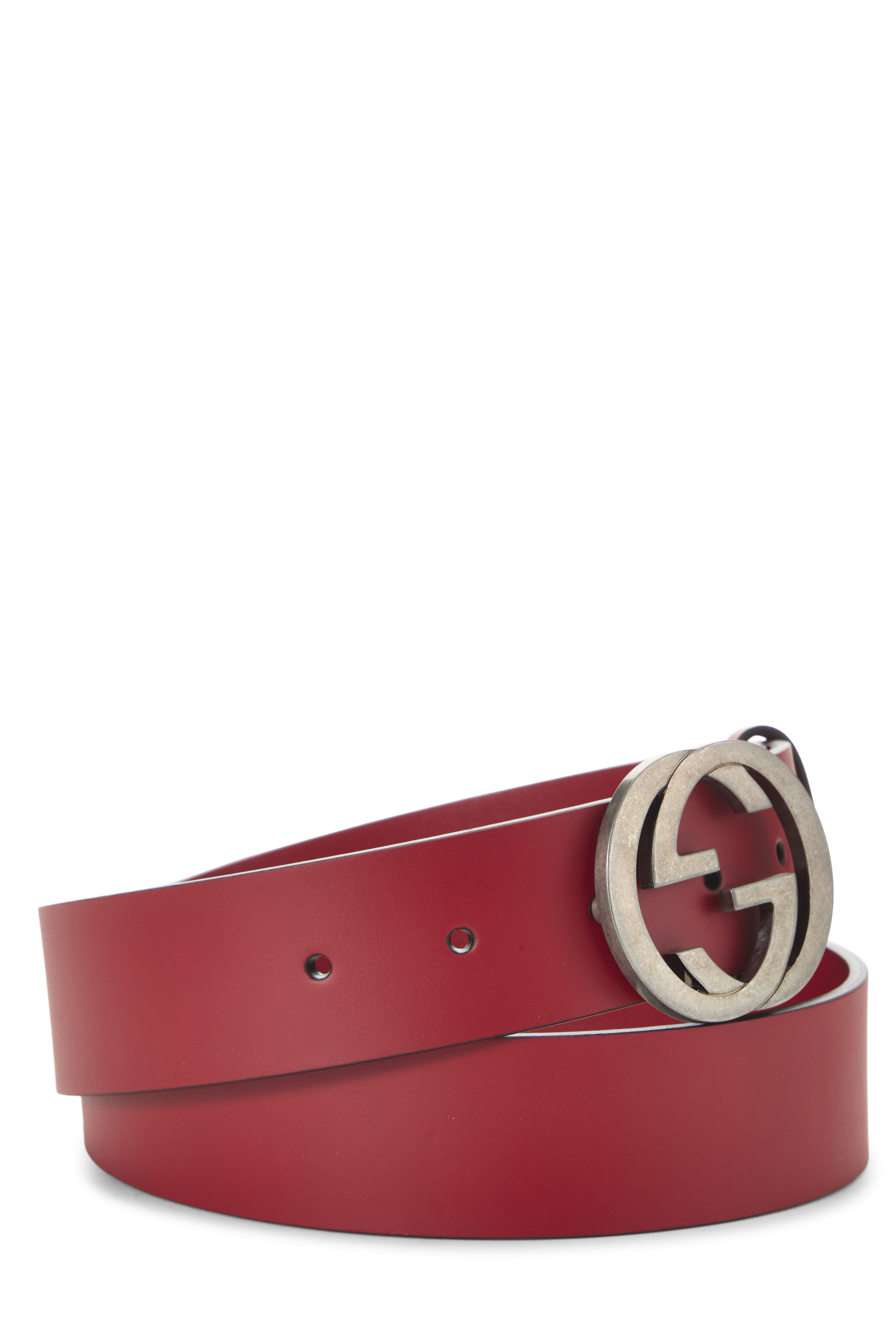 Women's Gucci Red Leather Interlocking GG Belt 95 in Red