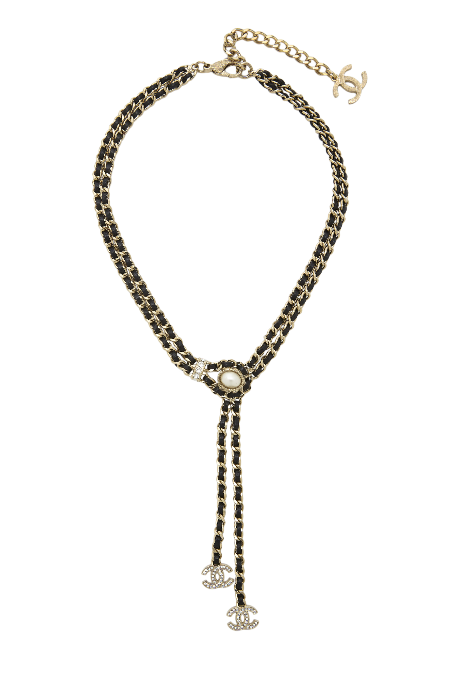 Women's Chanel Black Gold 'CC' Faux Pearl Choker in Black