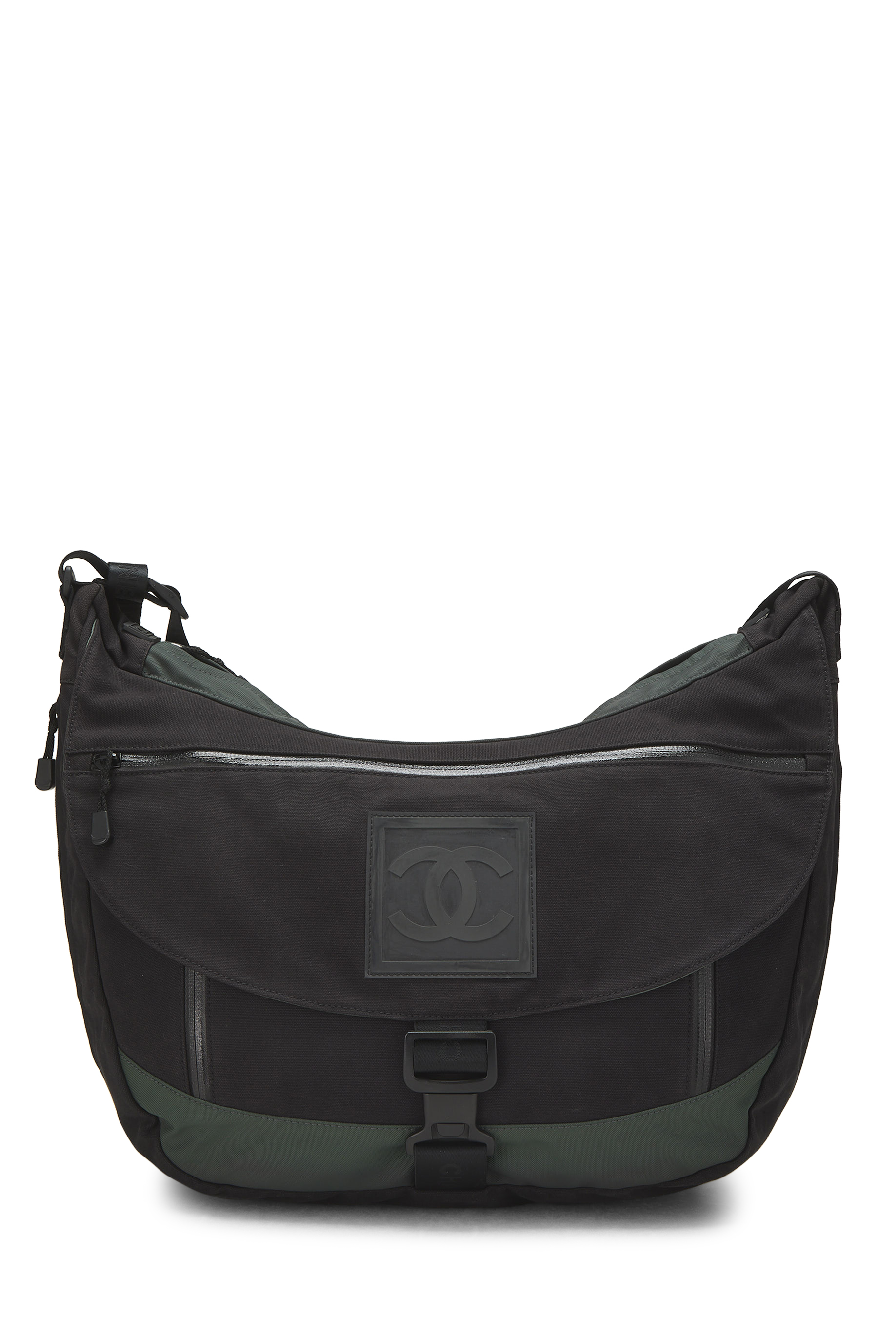 Women's Nylon Chanel Black Canvas Sportline Messenger Large in Black Large