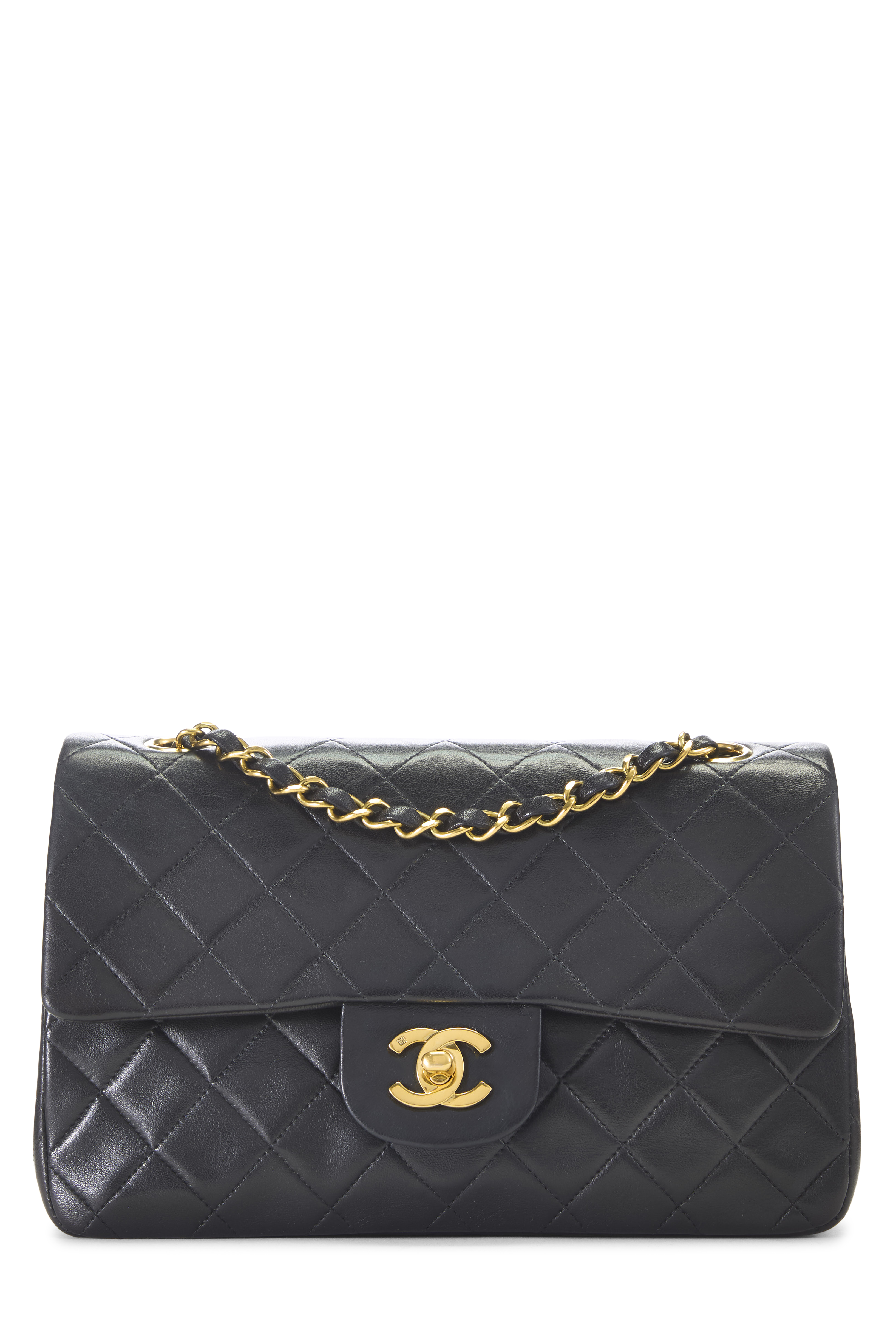 Women's Chanel Black Quilted Lambskin Classic Double Flap Small in Black 9"