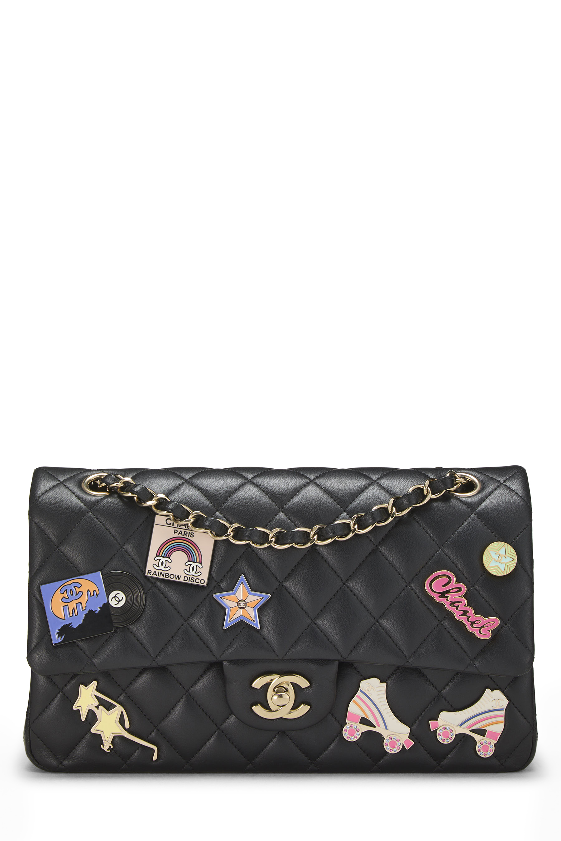 Women's Chanel Black Lambskin Hollywood Charm Double Flap Medium in Black 10"