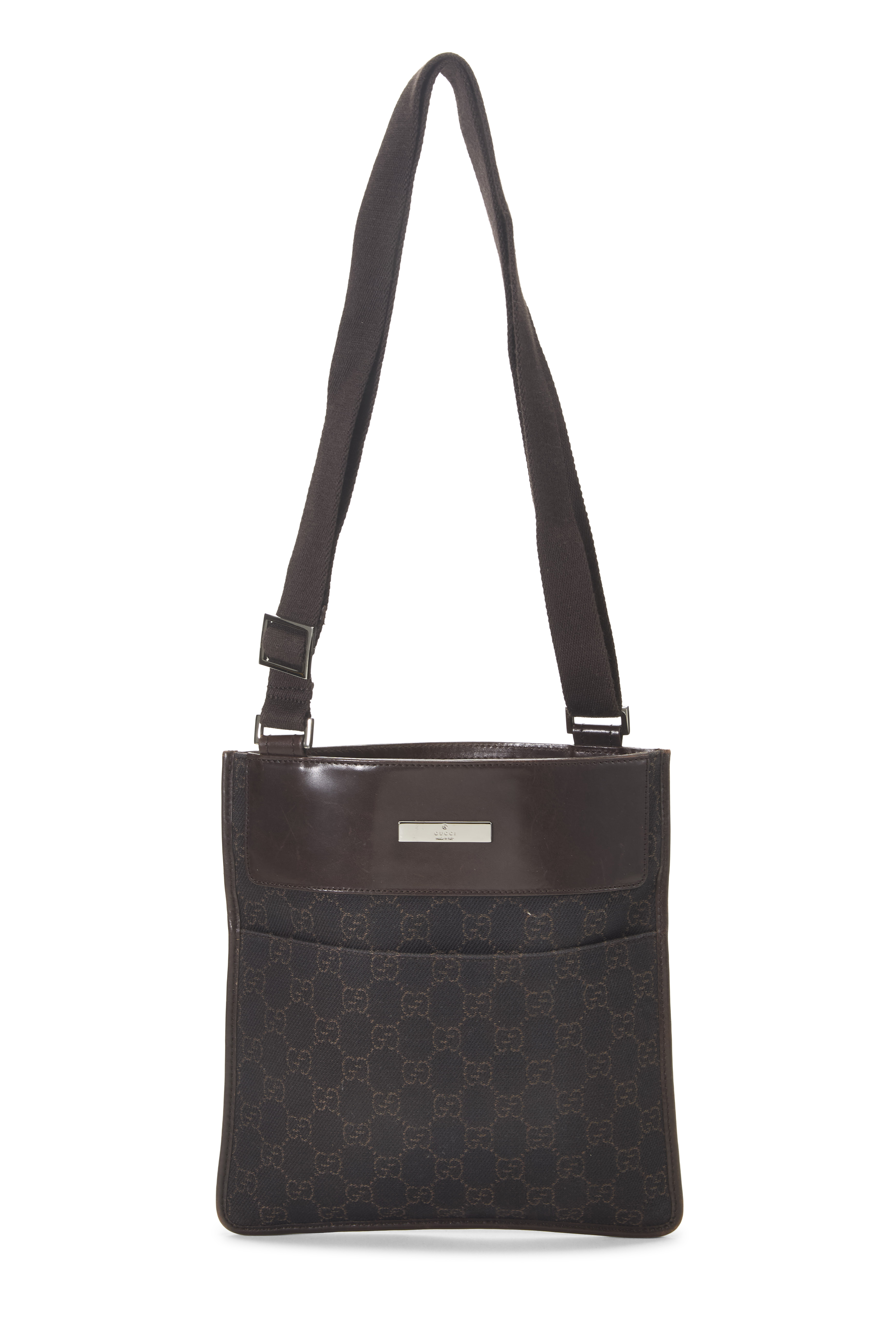 Women's Gucci Brown Denim GG Zip Pocket Flat Messenger Small in Brown Small