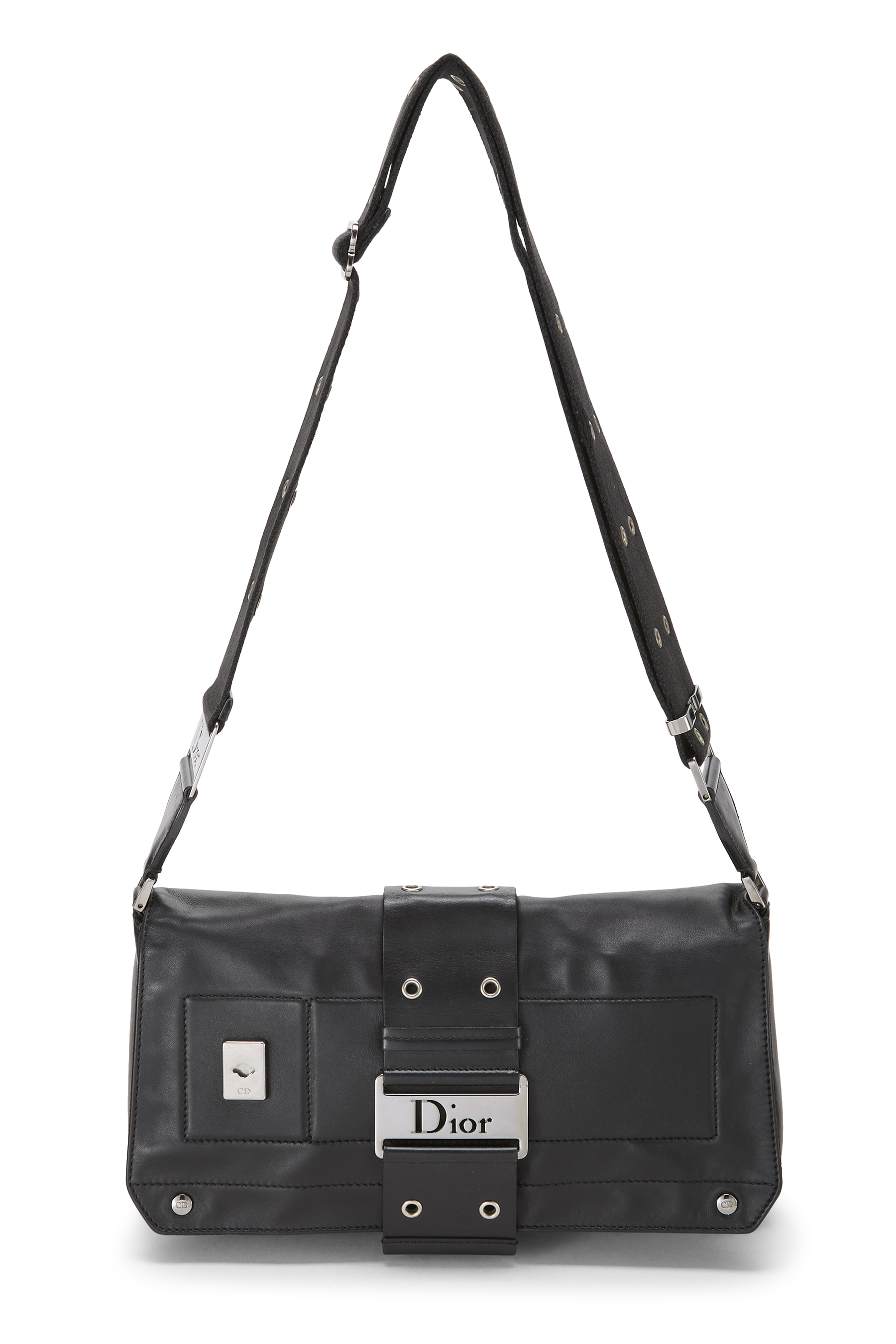 Women's Christian Dior Black Leather Street Chic Shoulder Bag in Black