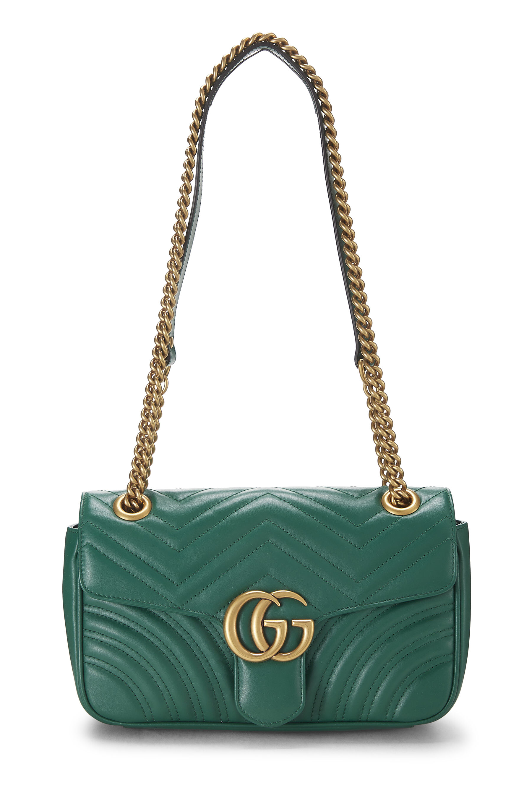 Women's Gucci Green Leather GG Marmont Shoulder Bag Small in Green Small