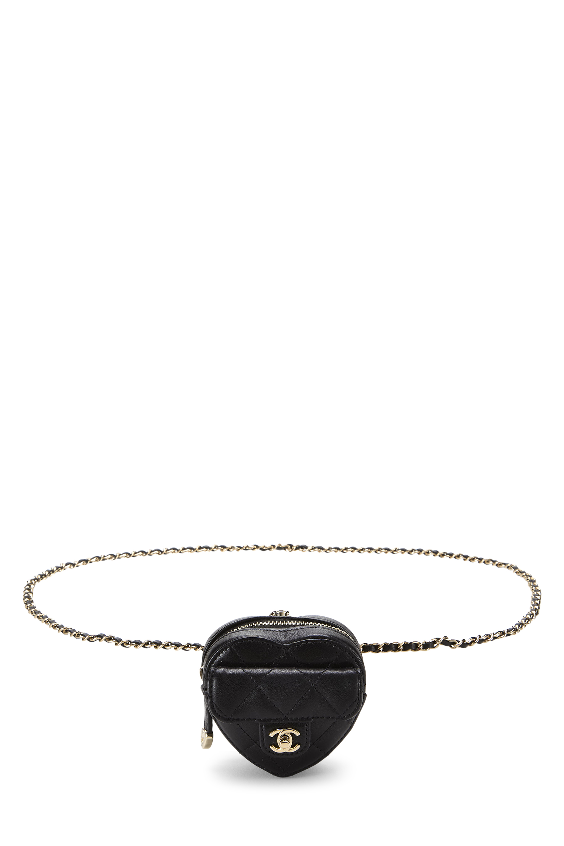 Women's Moschino Black Lambskin 'CC' In Love Heart Belt Bag in Black