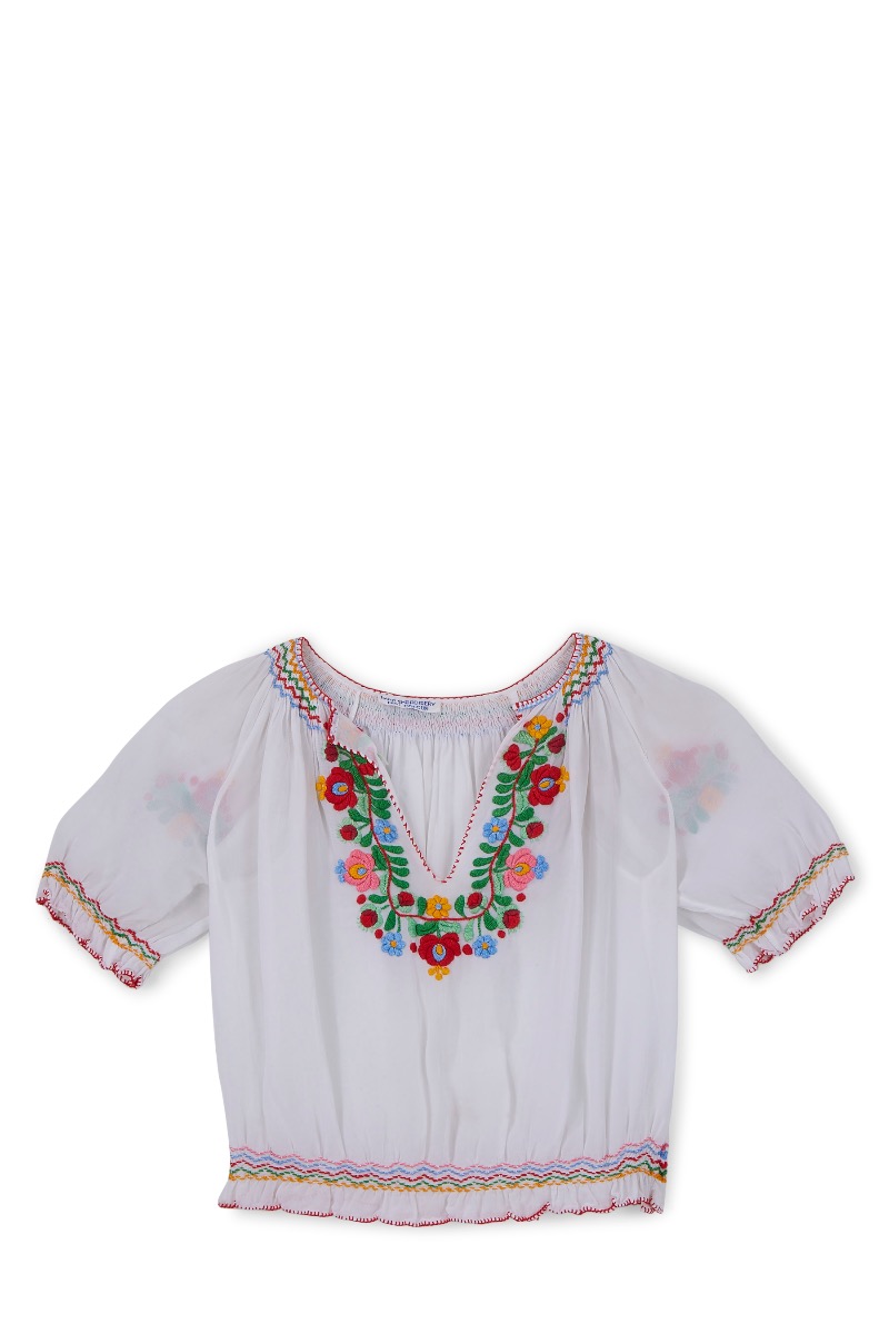 Women's WGACA Vintage White Floral Embroidered Hungarian Blouse in White