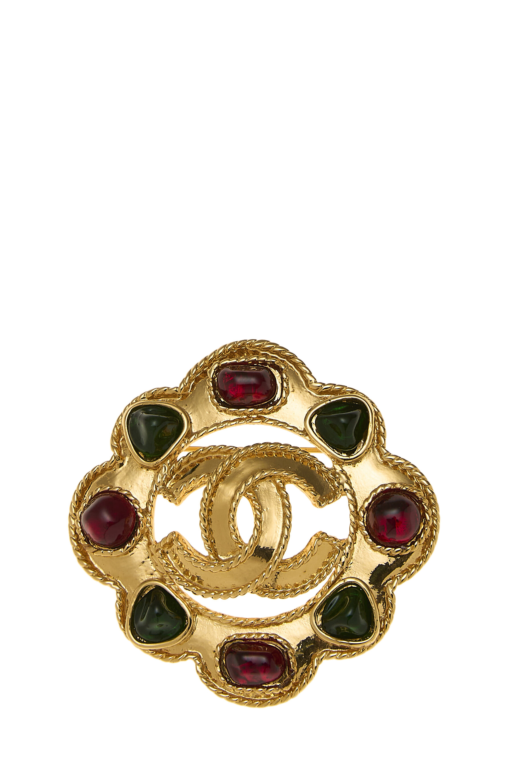 Women's Chanel Gold & Multicolored Gripoix 'CC' Pin in Gold