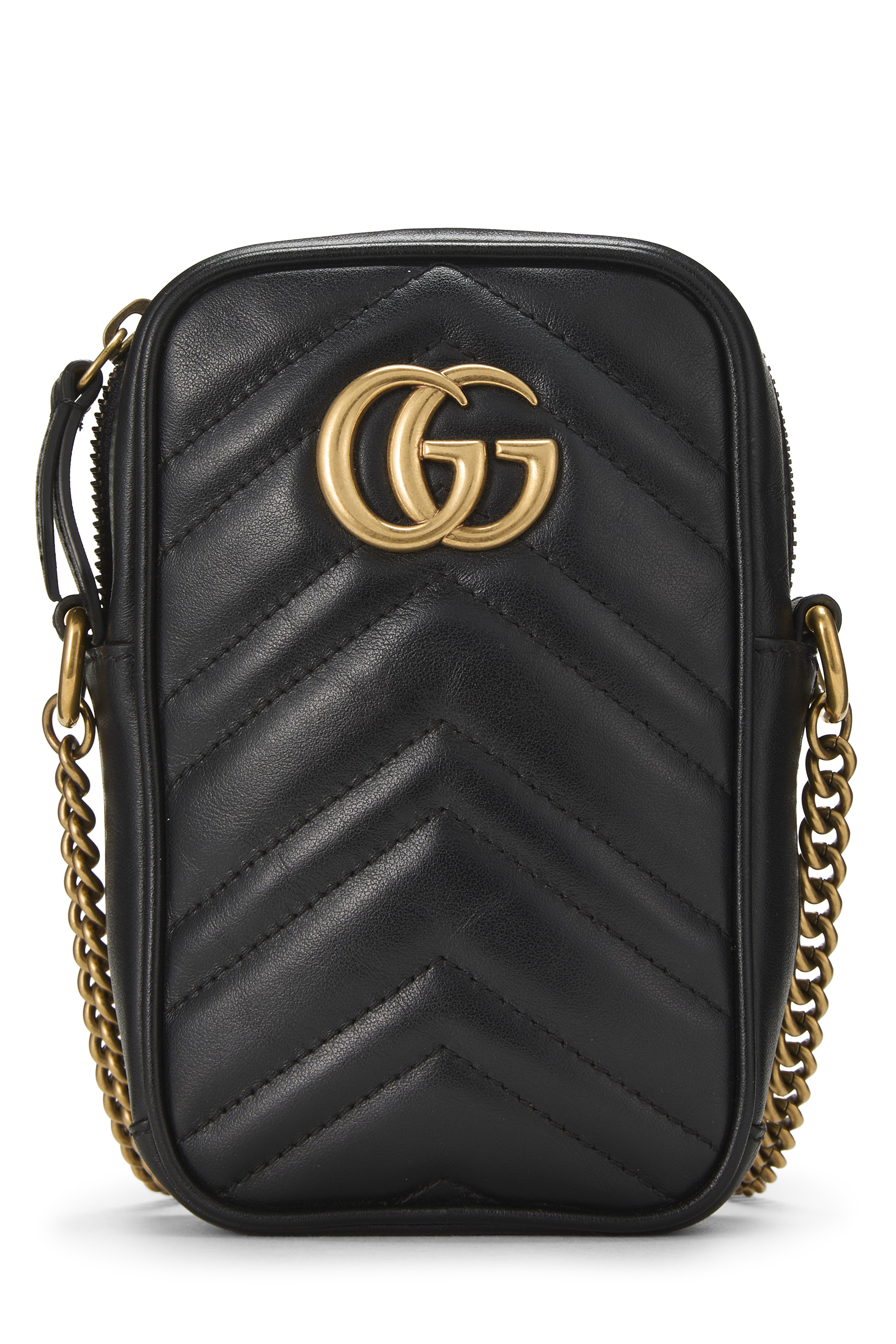 Women's Gucci Black Leather GG Marmont Vertical Crossbody Mini in Black Mini