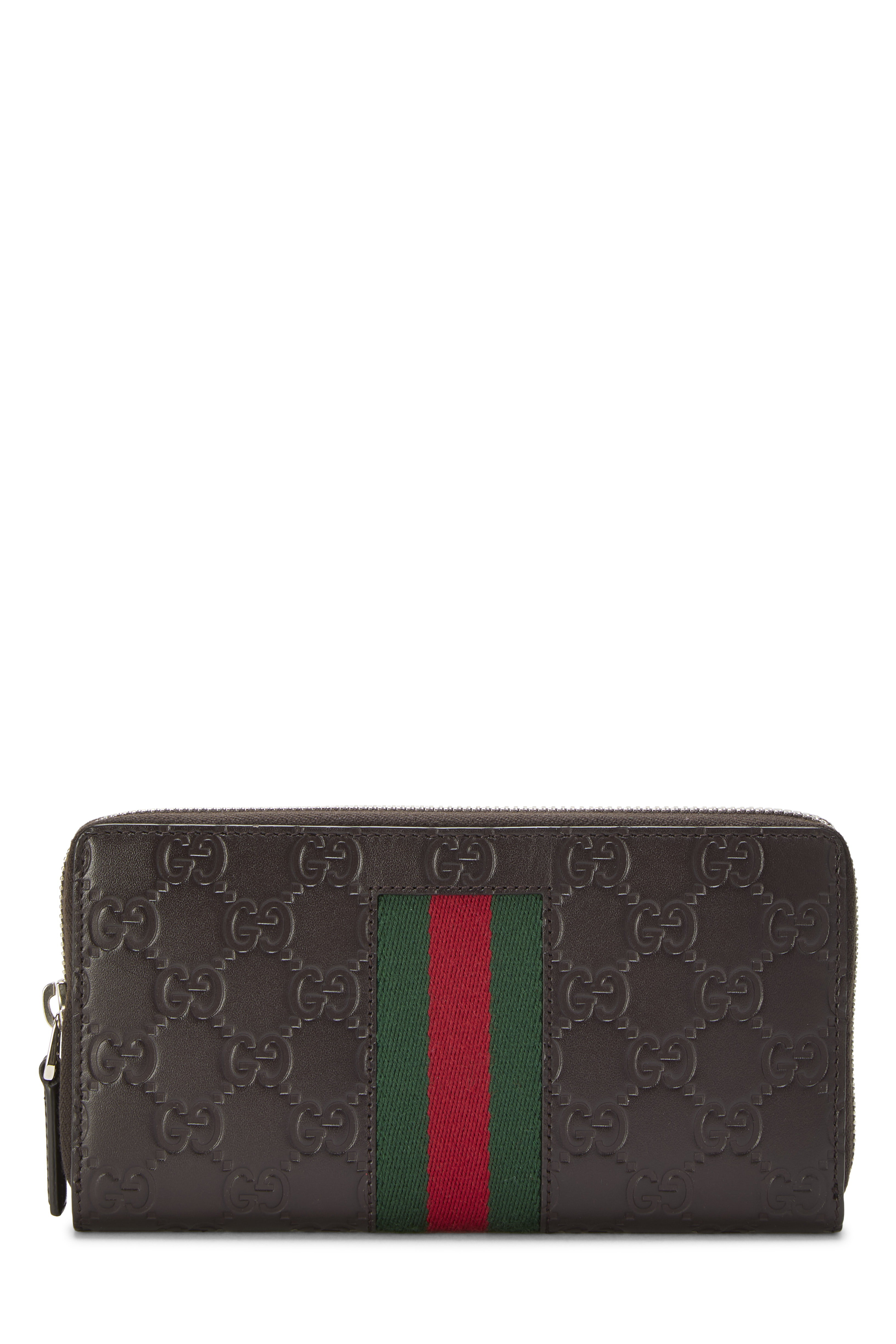 Women's Gucci Brown Guccissima Web Zip Around Wallet in Brown