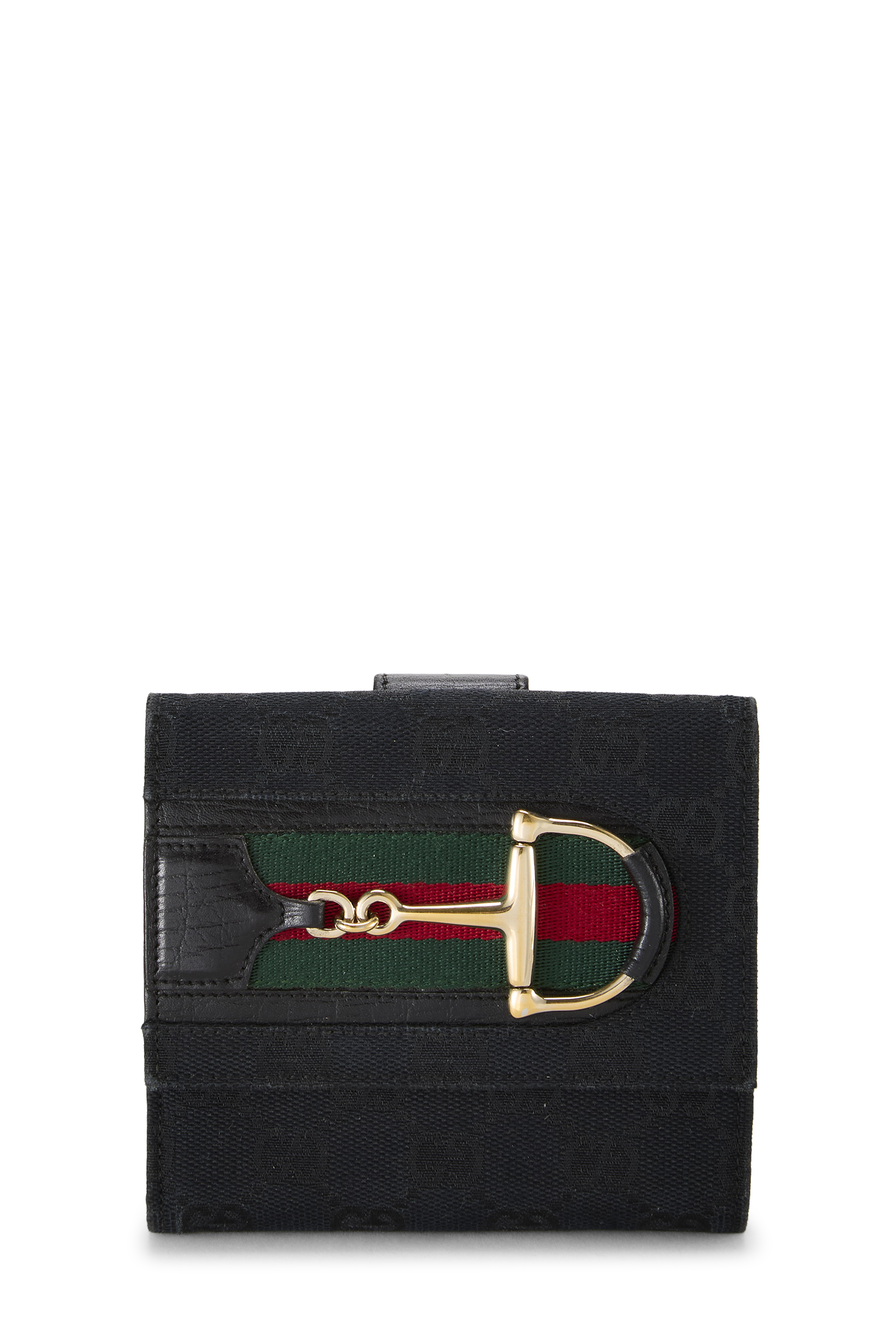 Women's Gucci Black GG Canvas Web Horsebit Wallet in Black