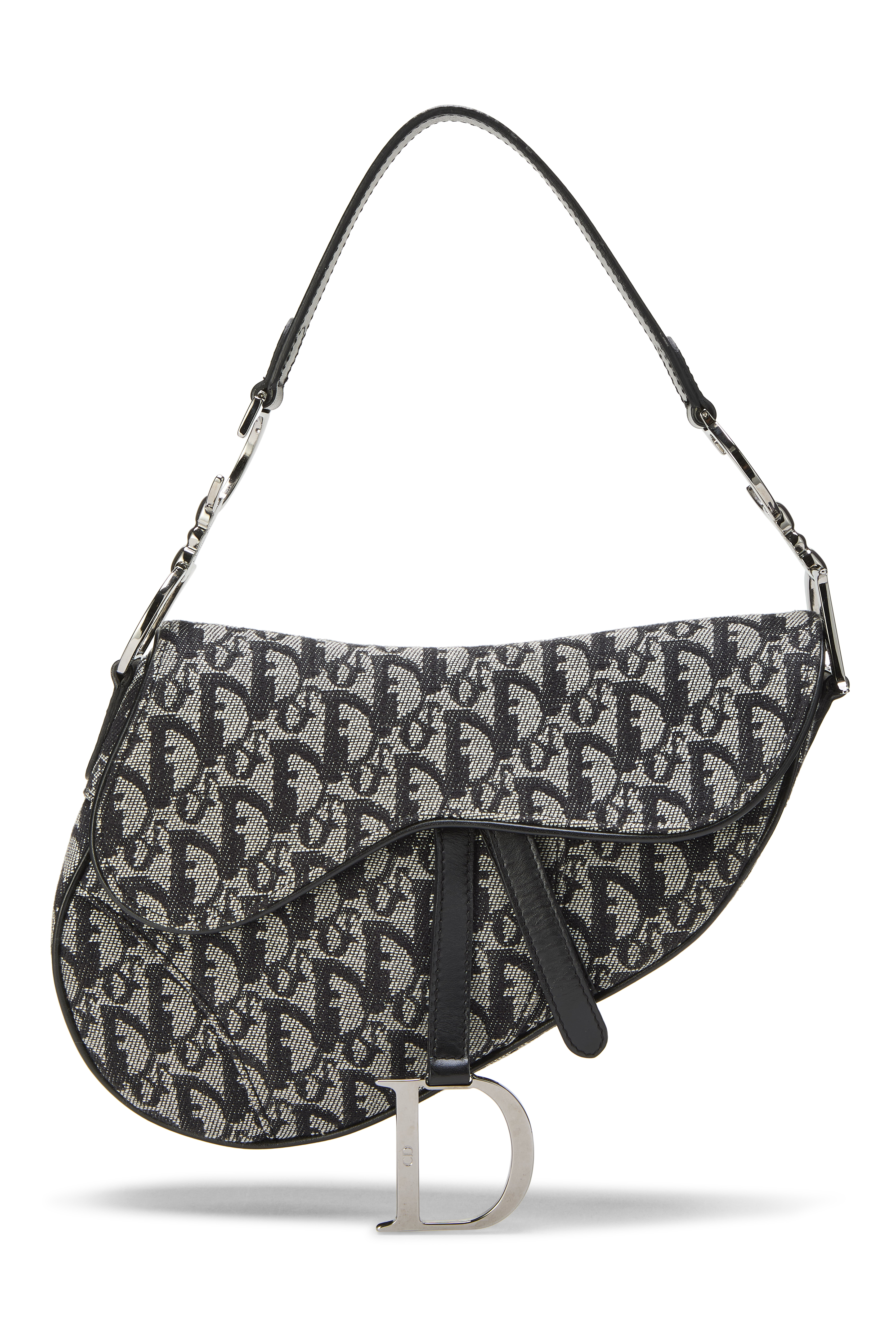 Women's Christian Dior Black Trotter Canvas Saddle Bag in Black