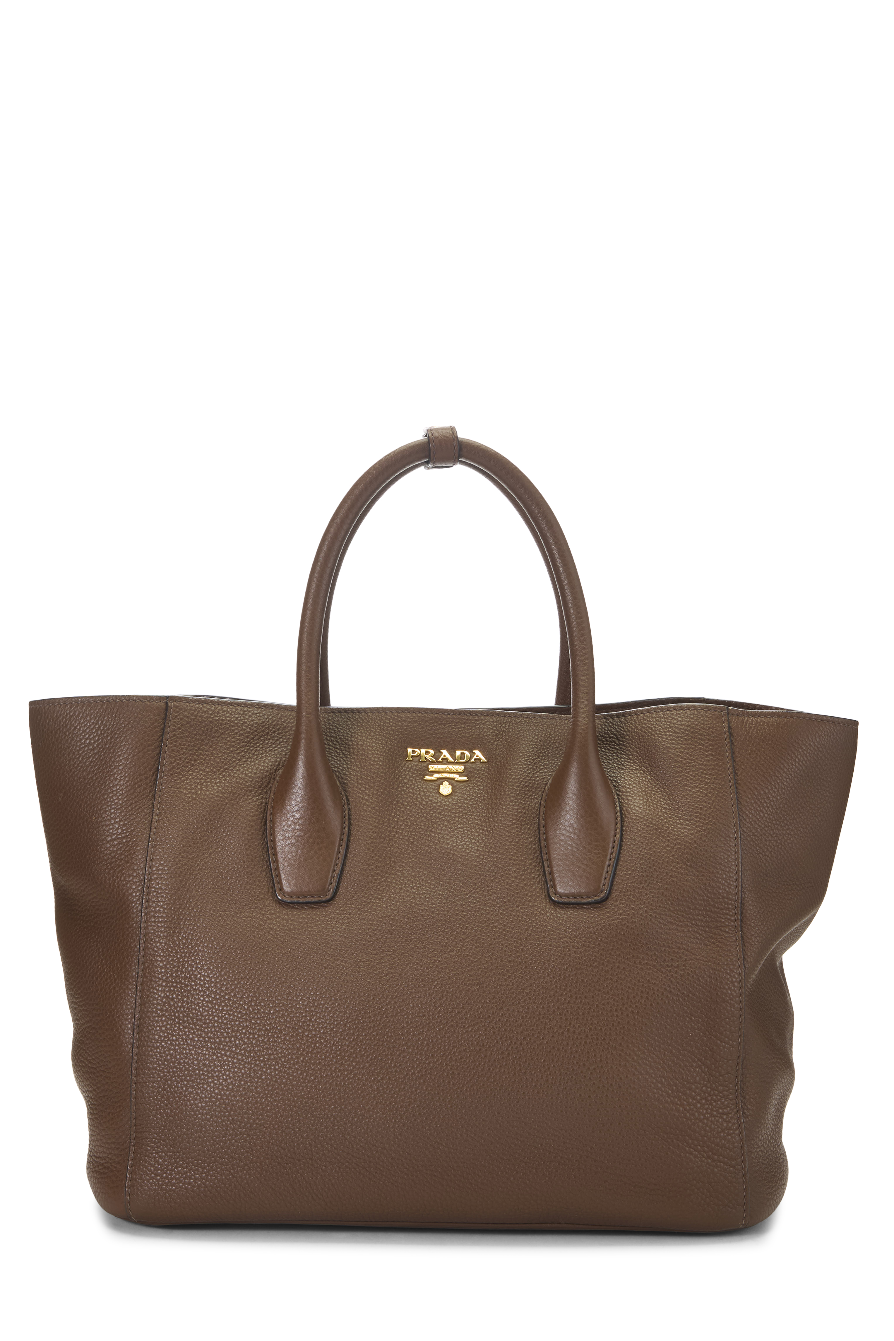Women's Prada Brown Vitello Daino Convertible Open Tote Medium