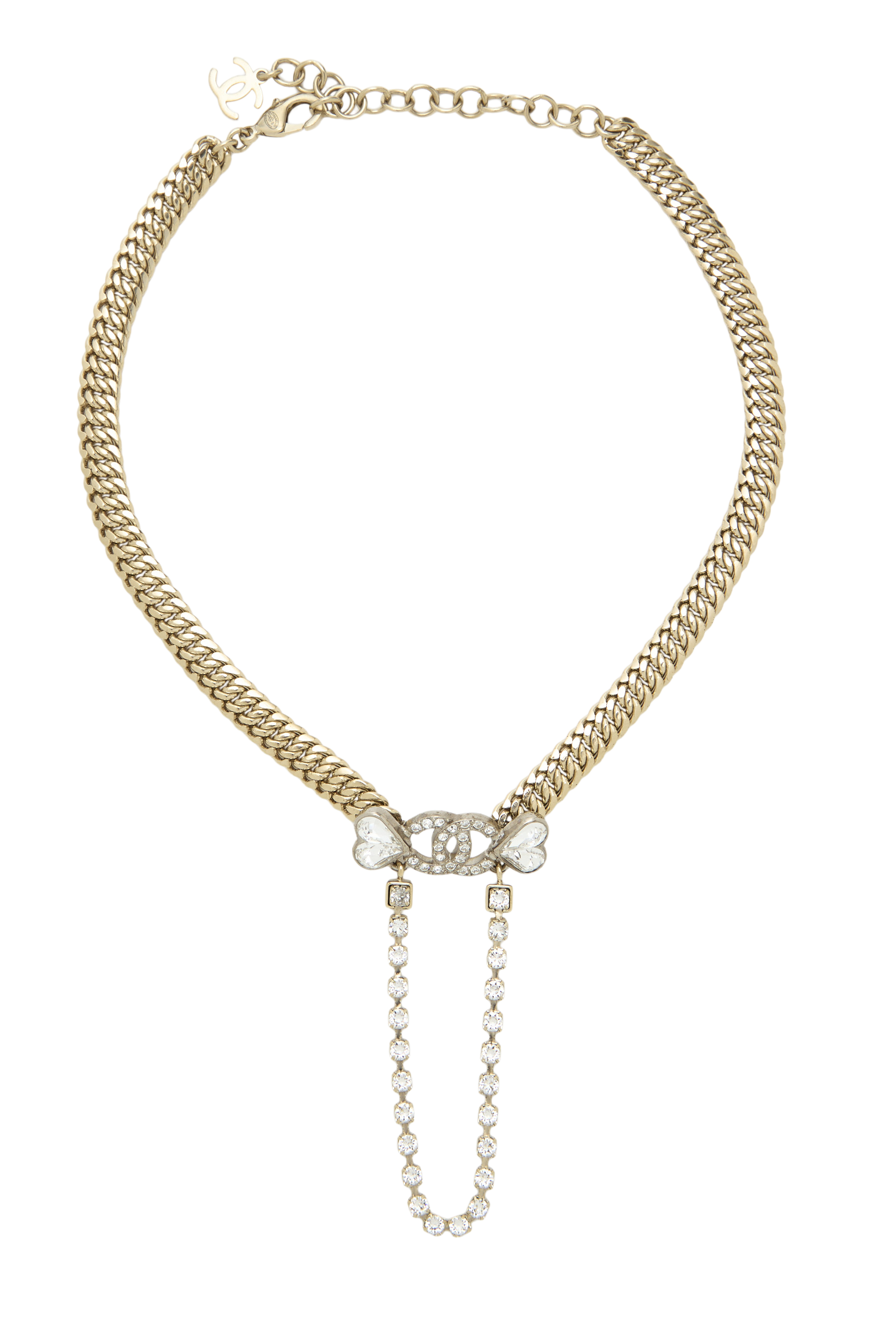 Women's Chanel Gold Crystal 'CC' Heart Choker in Gold
