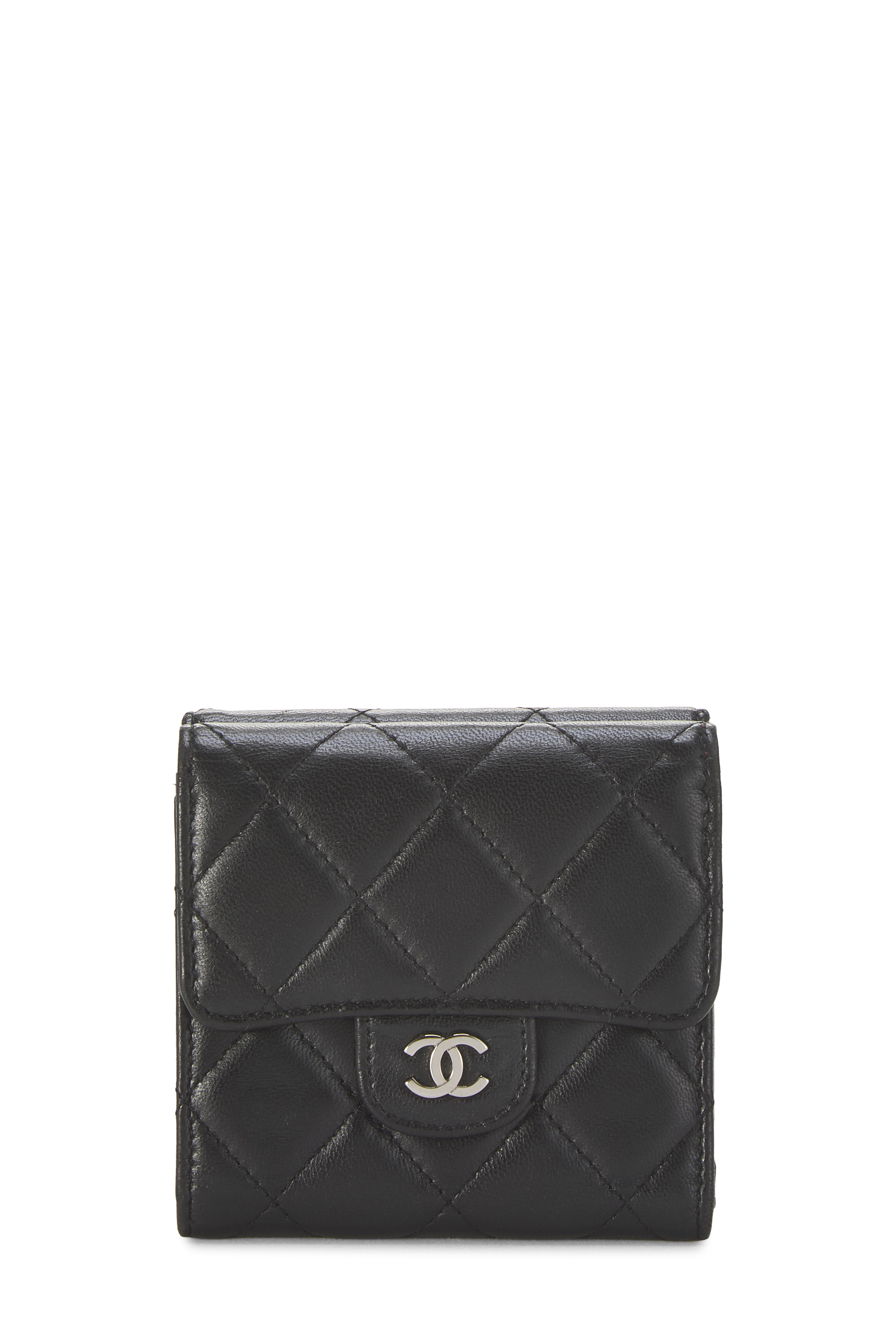 Women's Chanel Black Lambskin Double Classic Flap Compact Wallet in Black