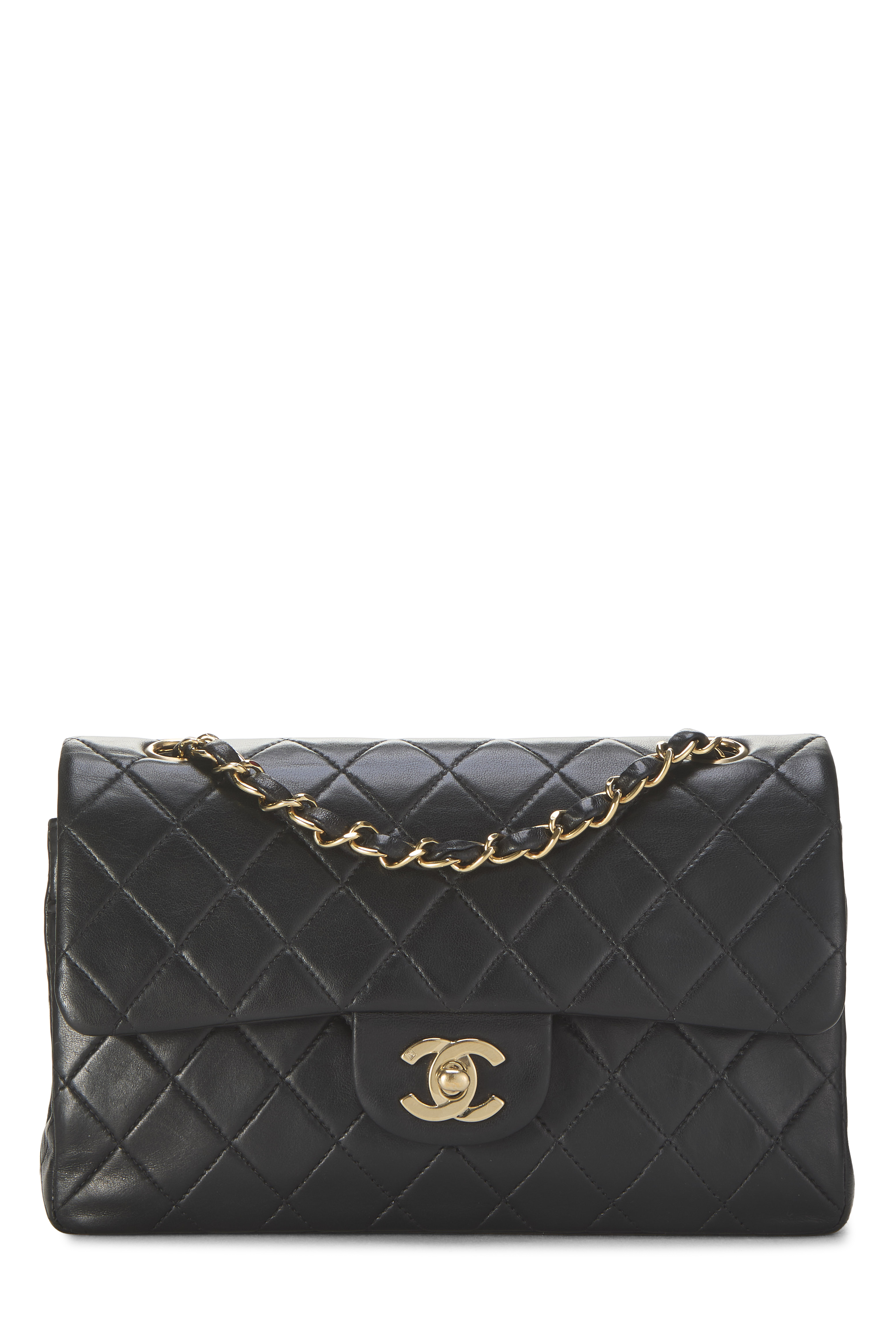 Women's Chanel Black Quilted Lambskin Classic Double Flap Small in Black 9"