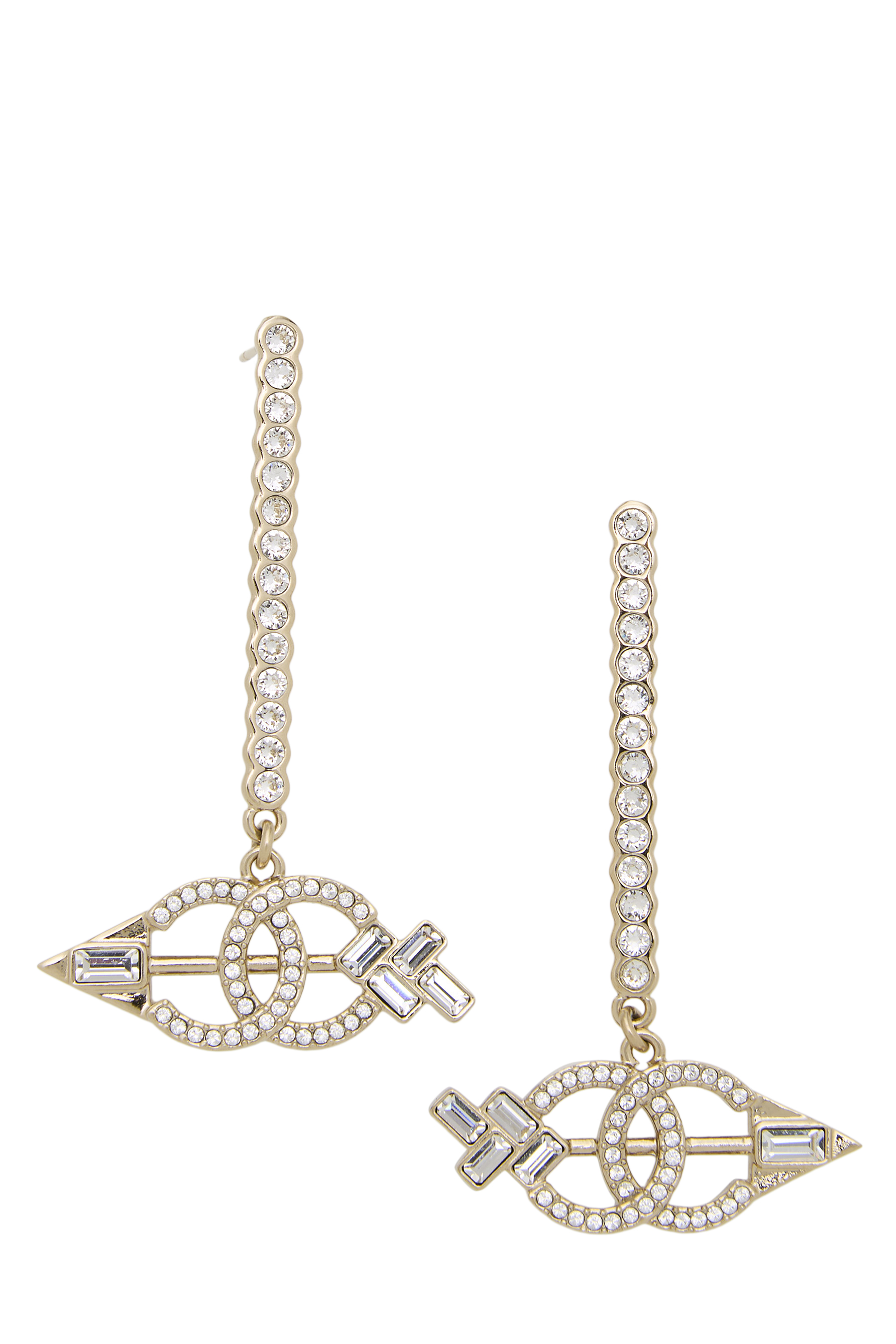 Women's Chanel Gold Crystal 'CC' Arrow Earrings in Gold