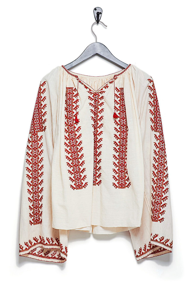 Women's WGACA Vintage Red & Cream Linen Embroidered Top