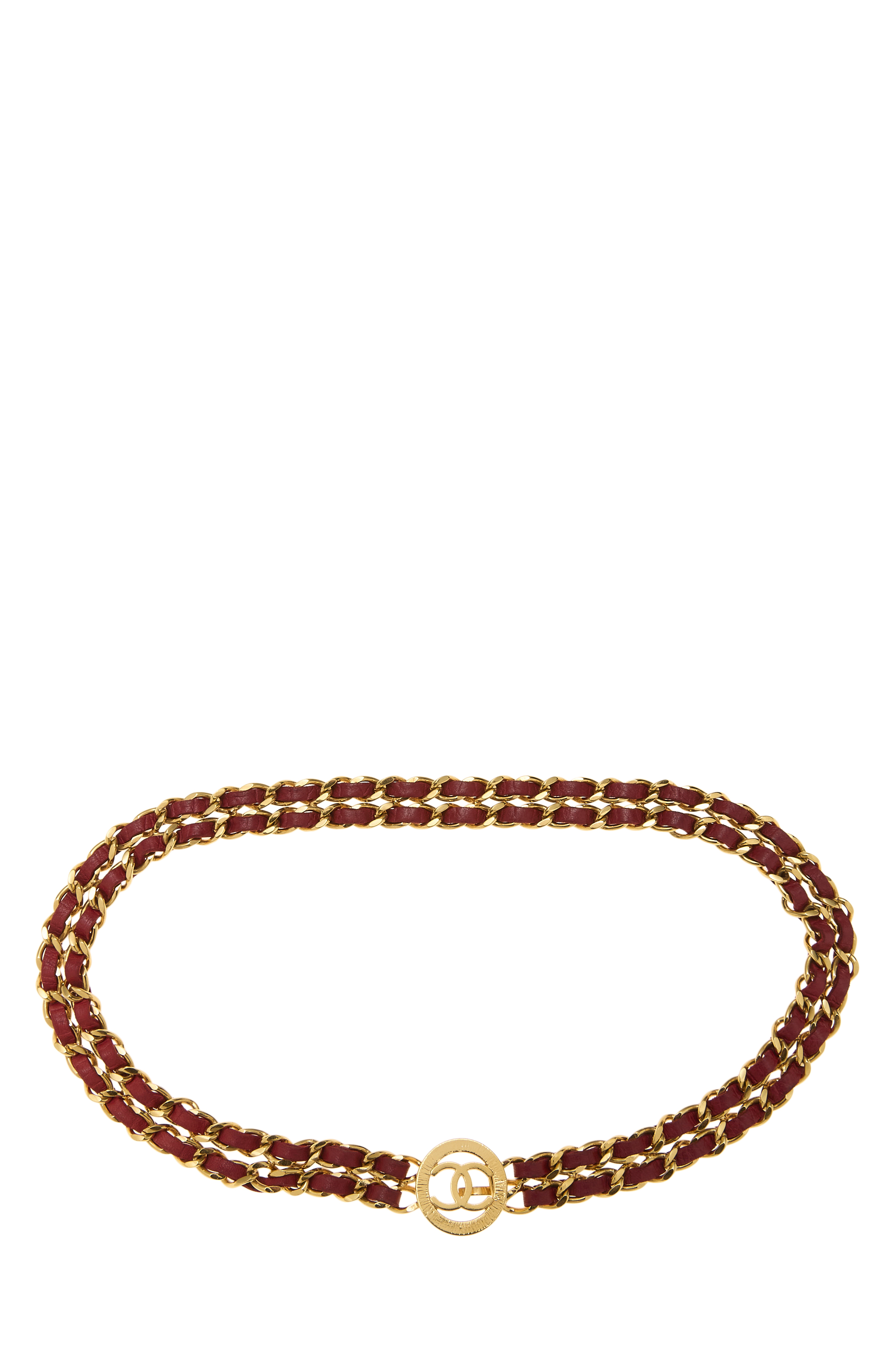 Women's Chanel Red & Gold Sunburst Double Chain Belt in Red
