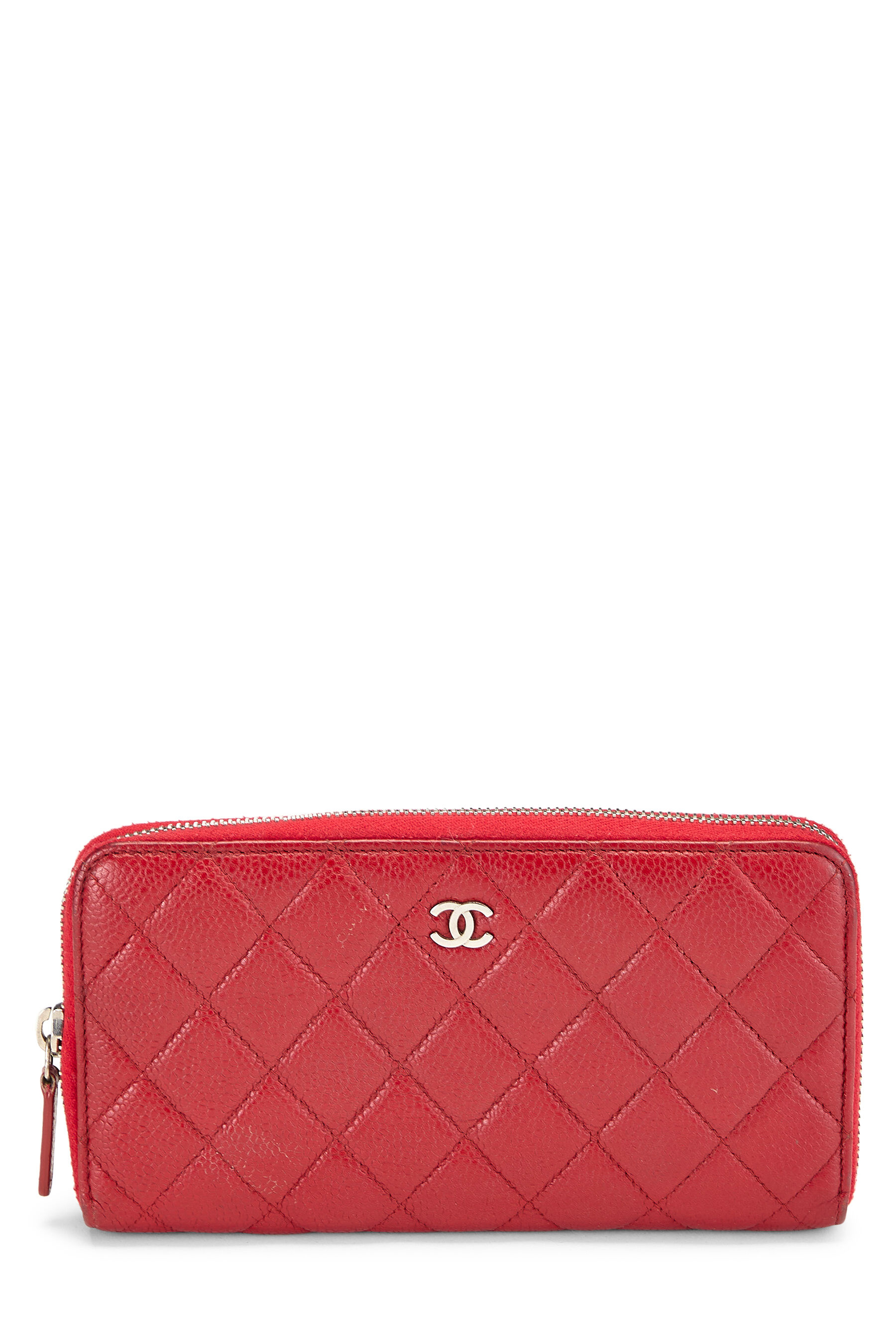 Women's Chanel Red Caviar 'CC' Zip Around Wallet in Red