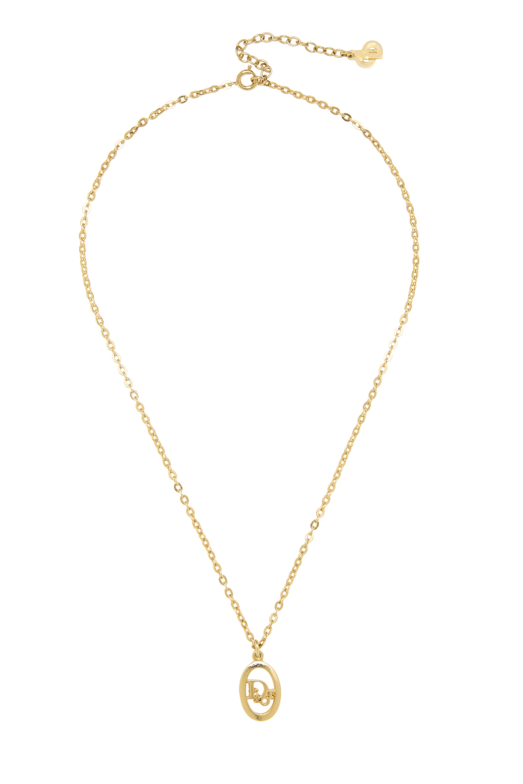 Women's Christian Dior Gold Oval Logo Necklace in Gold