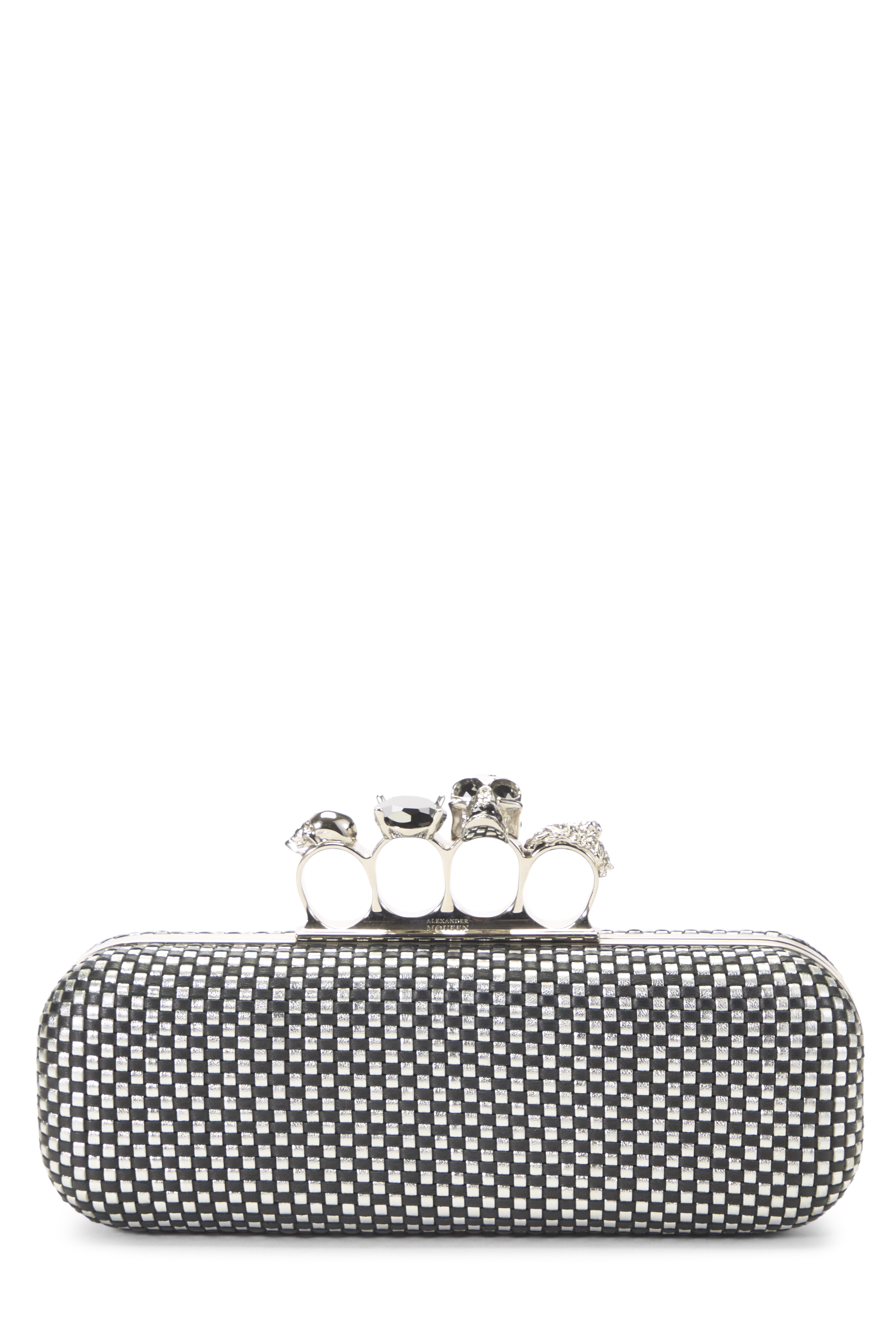 Women's Alexander McQueen Silver Leather Knuckle Clutch in Silver