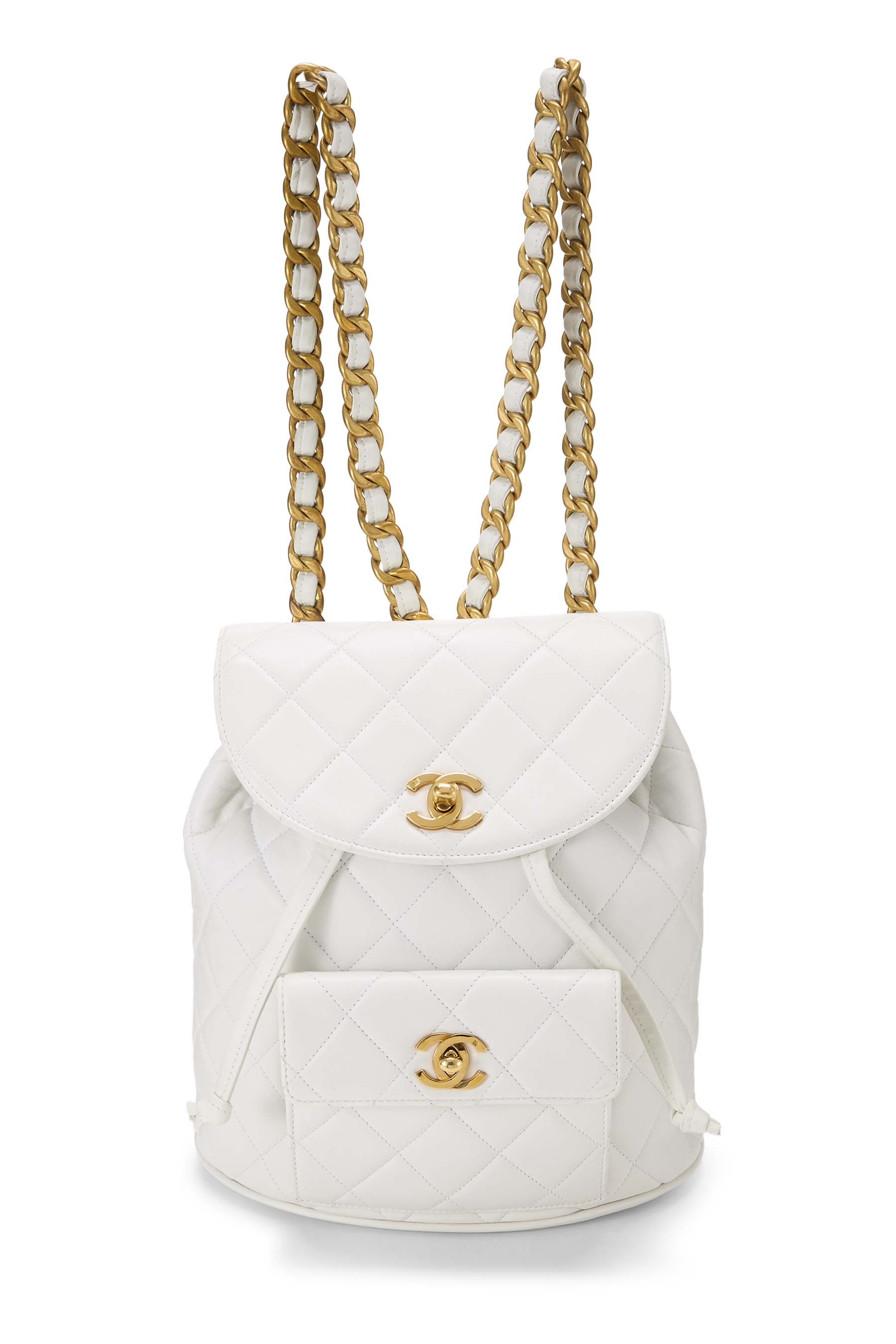 Women's Chanel White Quilted Lambskin 'CC' Classic Backpack Medium in White Medium