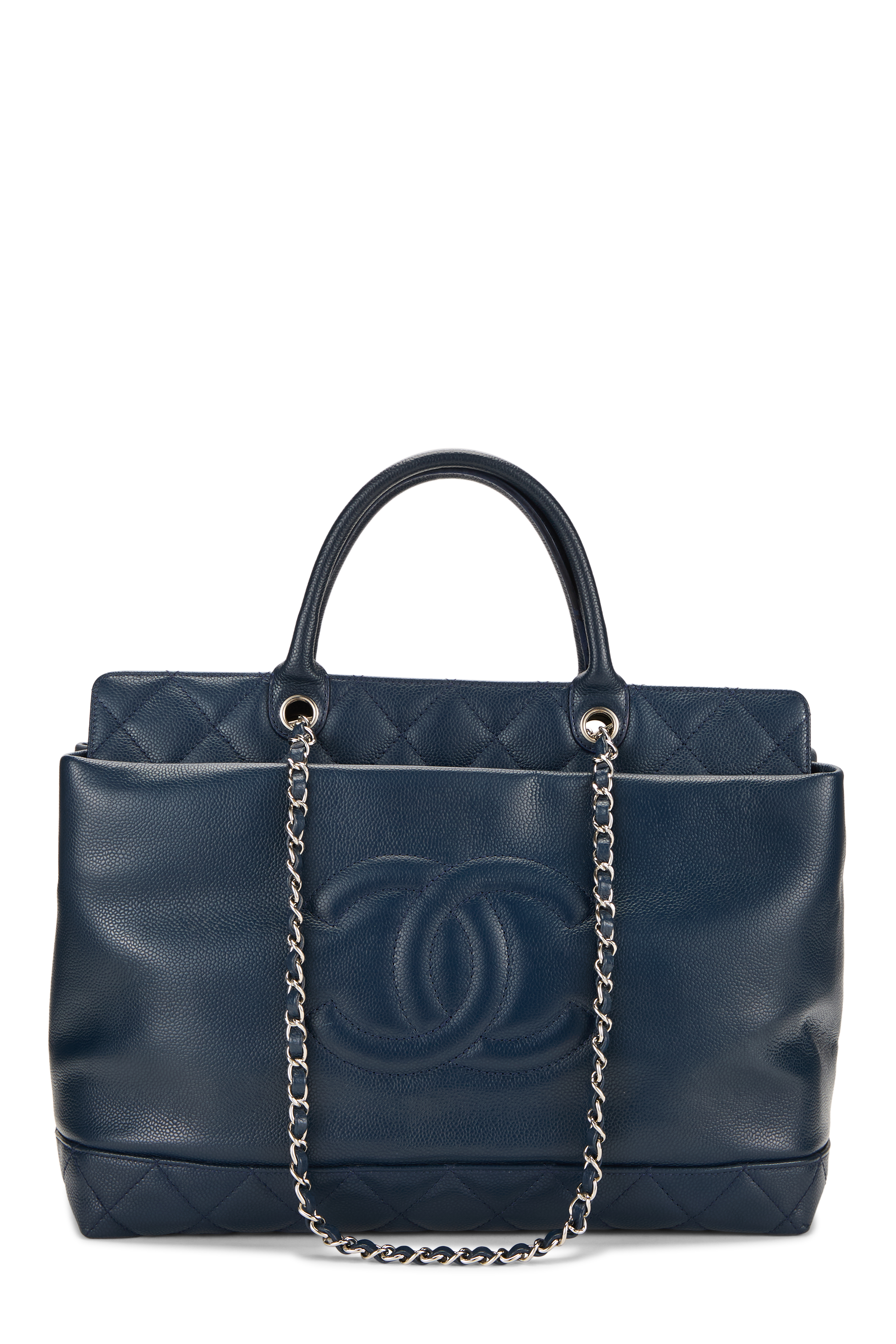 Women's Chanel Navy Caviar Timeless 'CC' Top Handle Tote Large in Navy Large