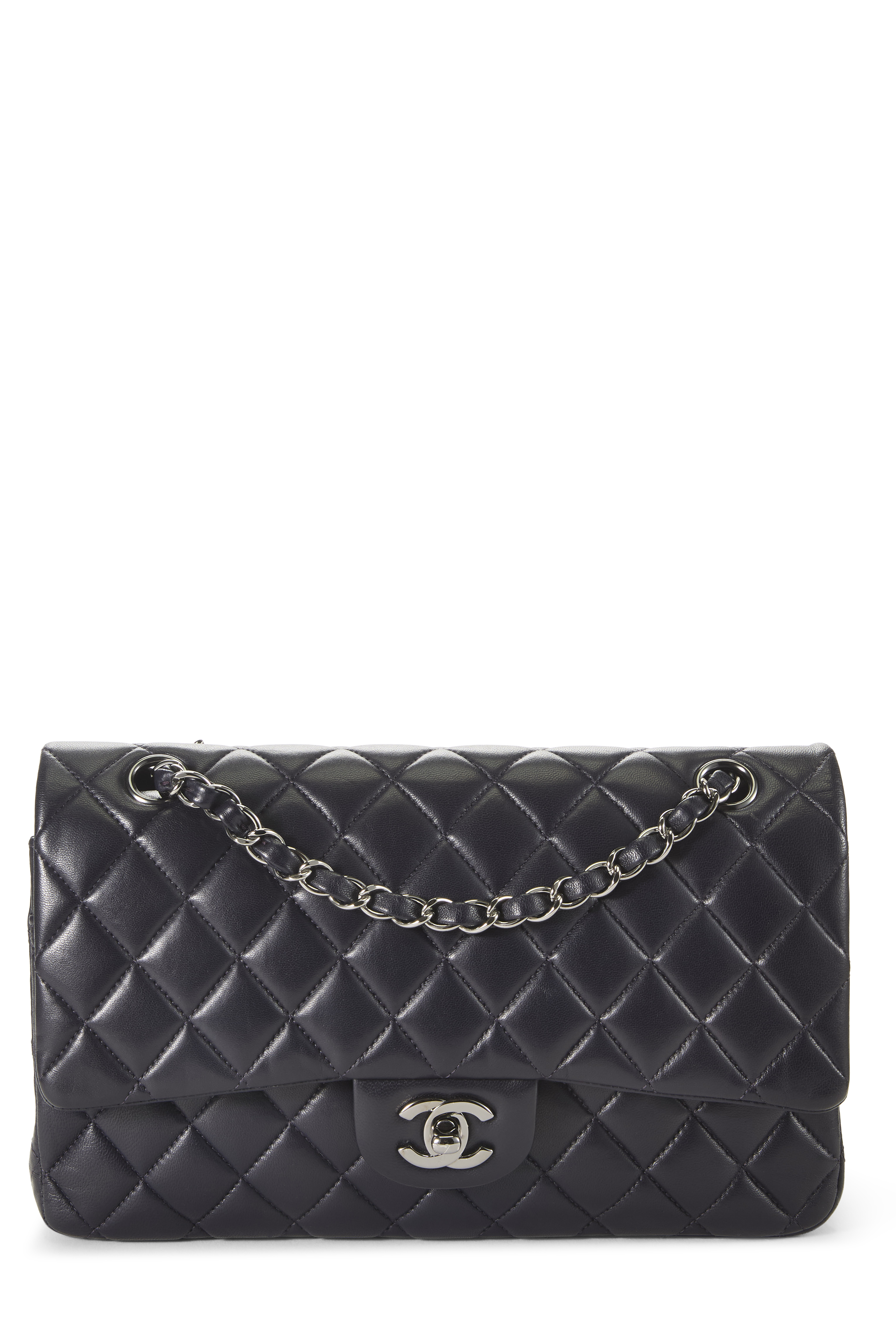 Women's Chanel Navy Quilted Lambskin Classic Double Flap Medium in Navy 10"