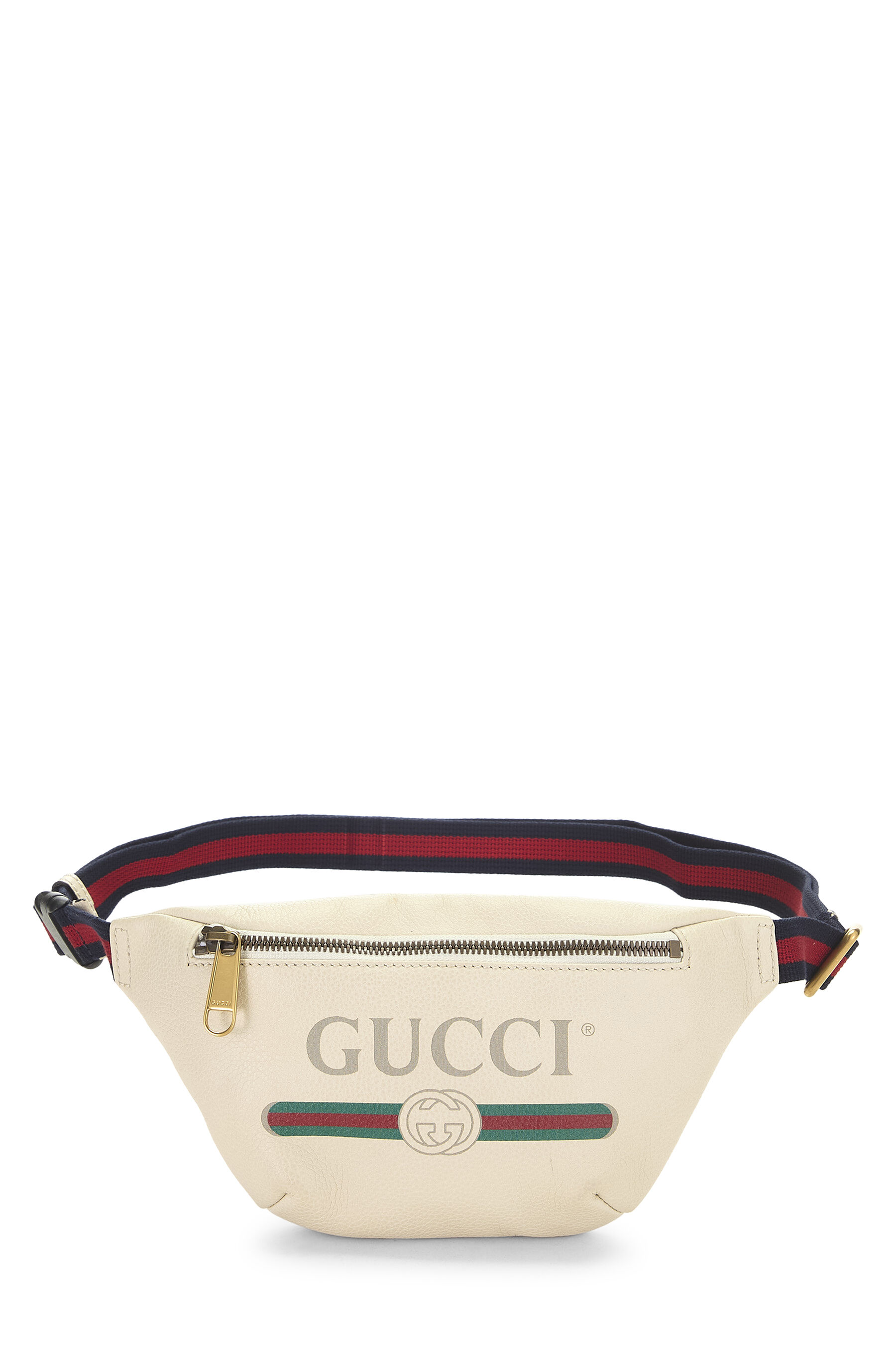 Women's Gucci White Leather Logo Printed Belt Bag Small in White