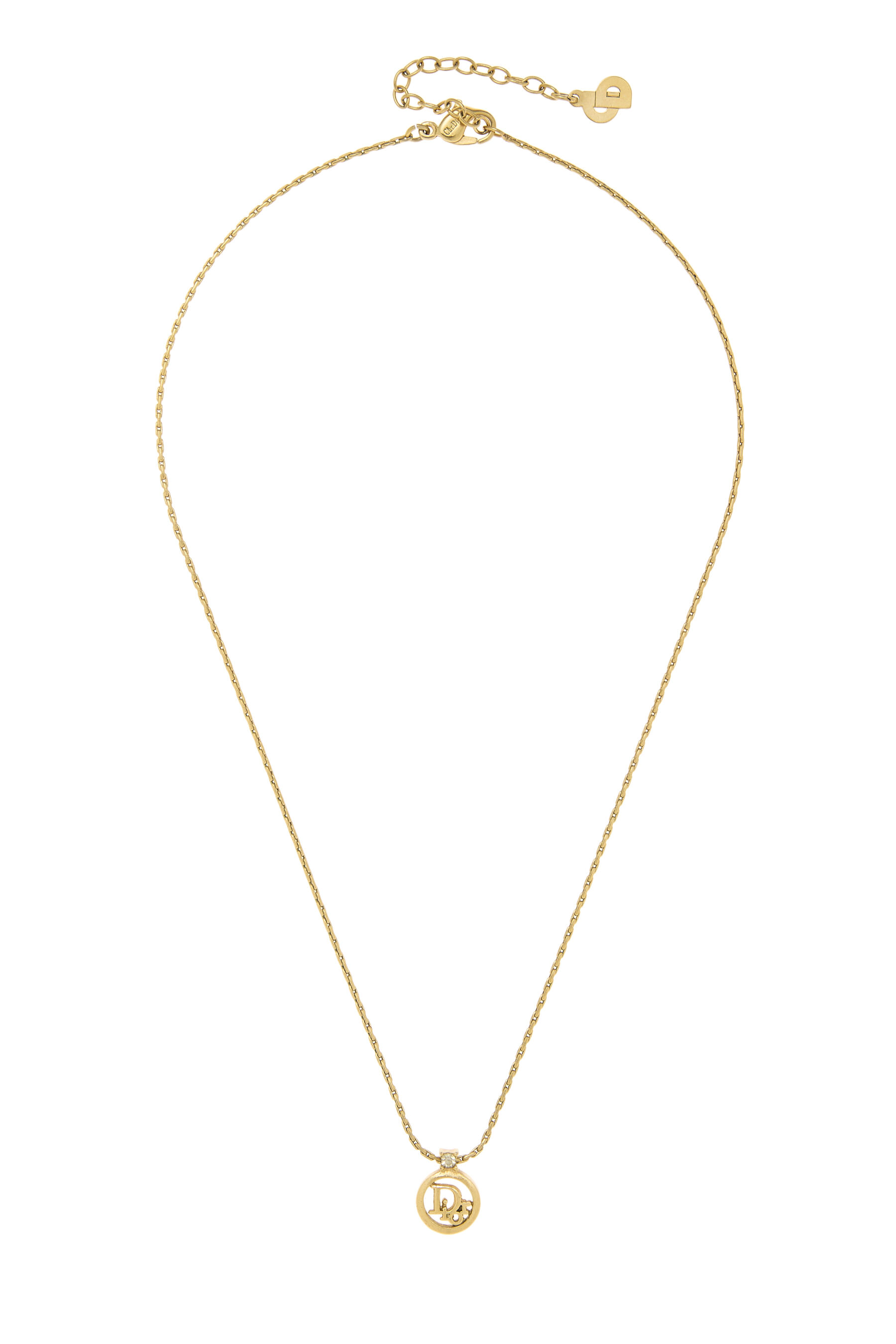 Women's Christian Dior Gold Round Logo Necklace in Gold