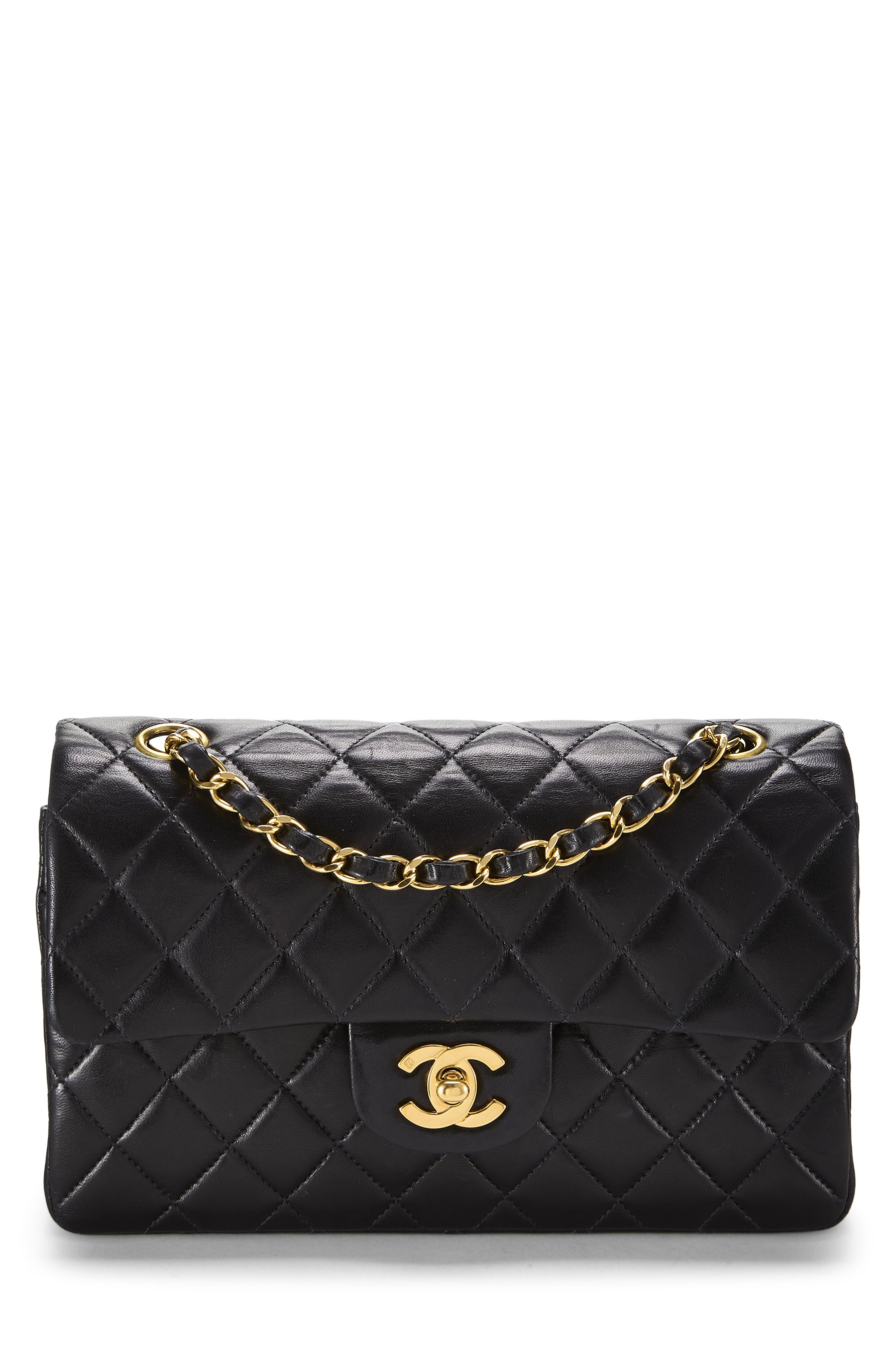 Women's Chanel Black Quilted Lambskin Classic Double Flap Small in Black 9"