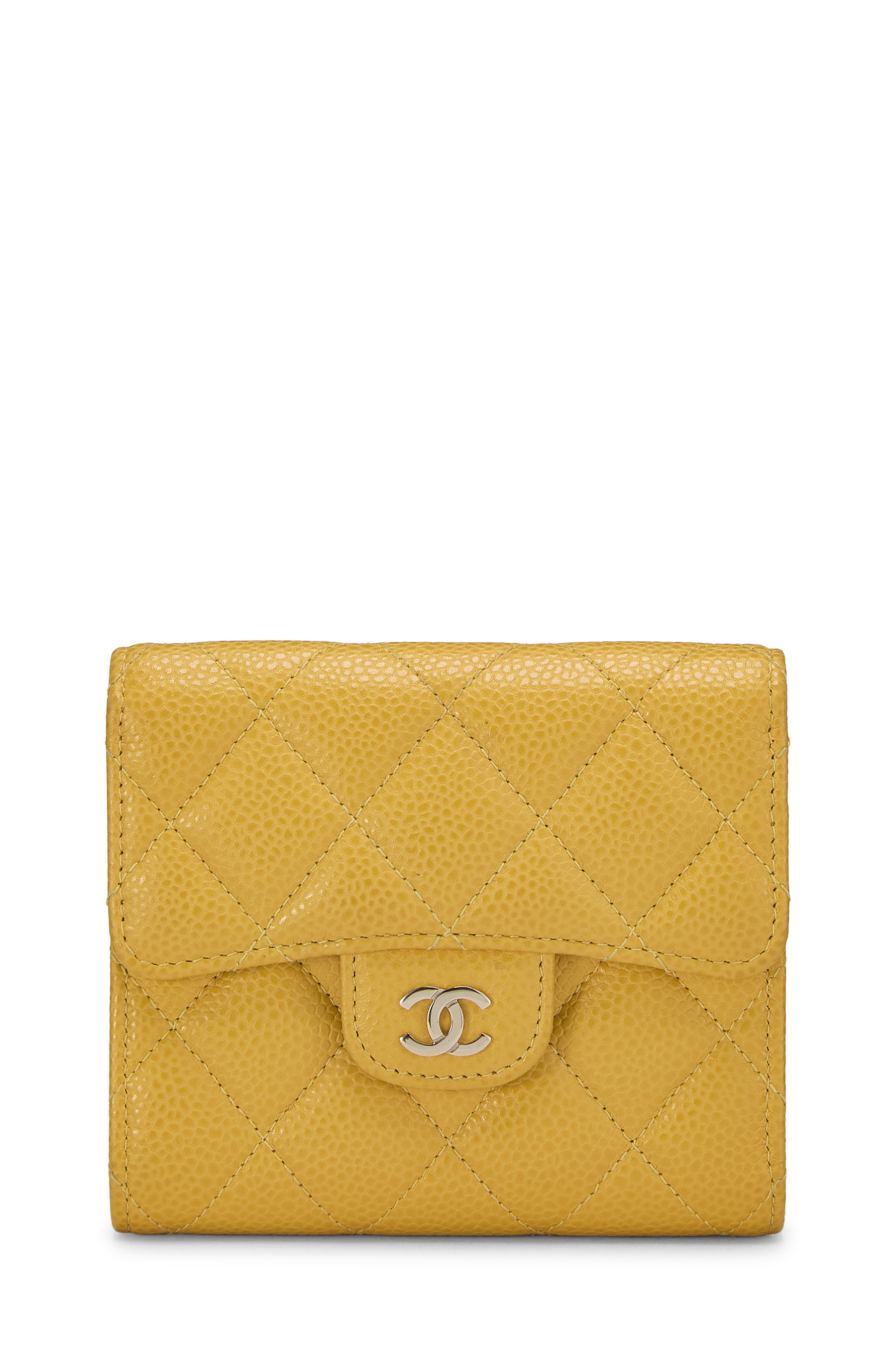 Women's Chanel Yellow Caviar Classic Flap Wallet Small in Yellow